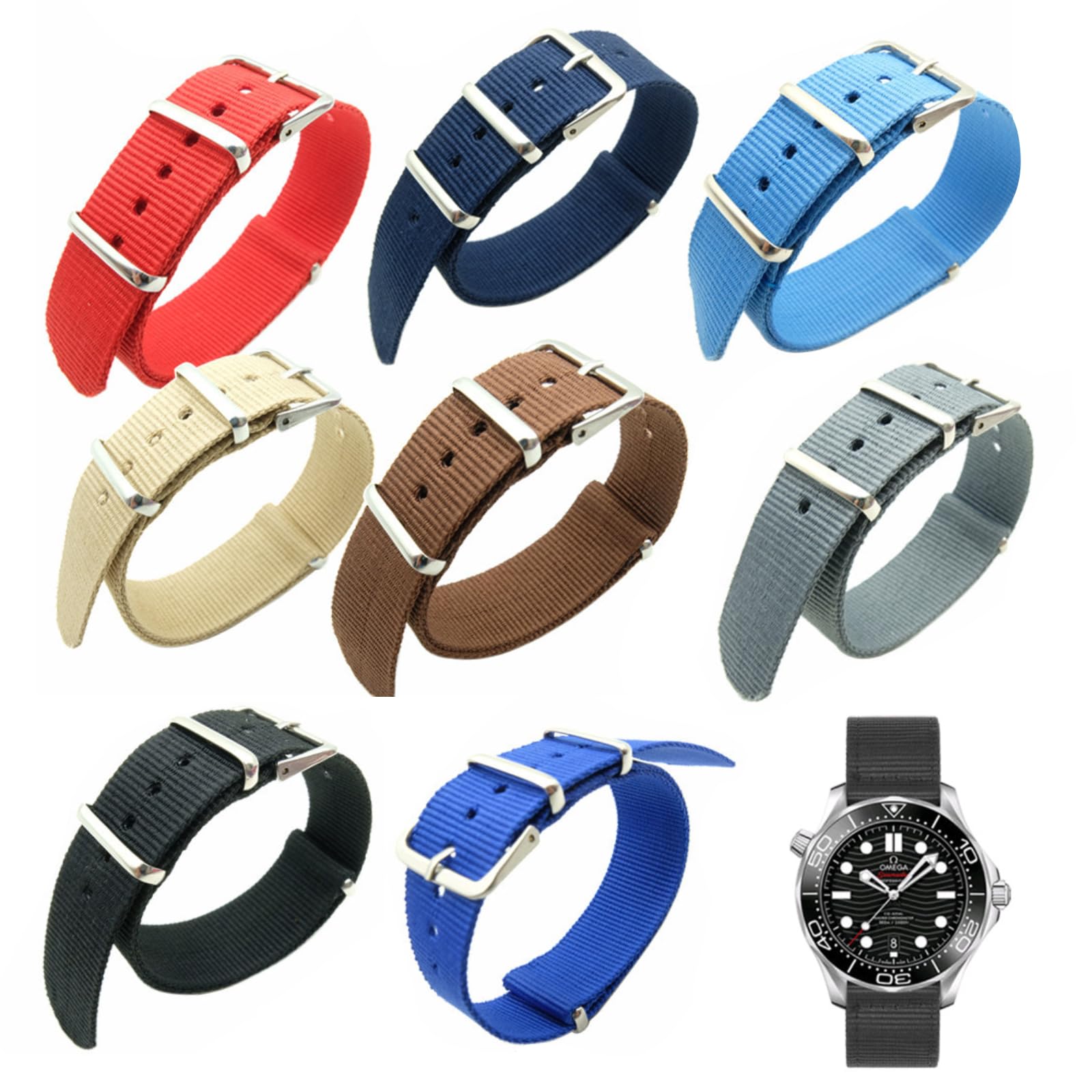 KHIRY8 Piezas Correas de Reloj de Nailon con Hebilla de Acero Inoxidable, Bandas Deportivas de Repuesto 18mm