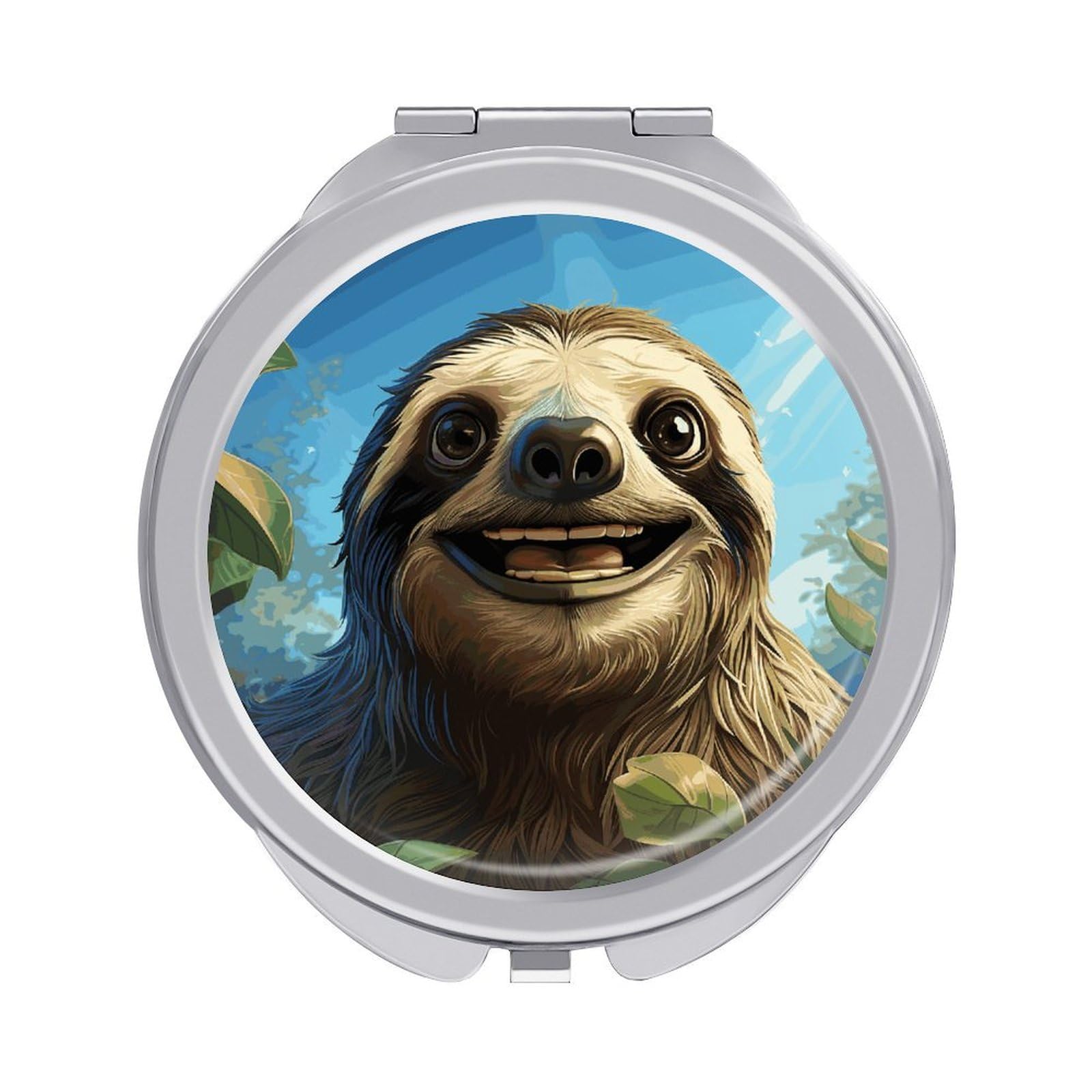 FekiLoot Cartoon Funny Sloth Makeup Mirror Compact Round Travel Makeup Mirror Portable Folding Handheld Pocket Mirrors for Handbag and Purses Gift Mini Mirrors