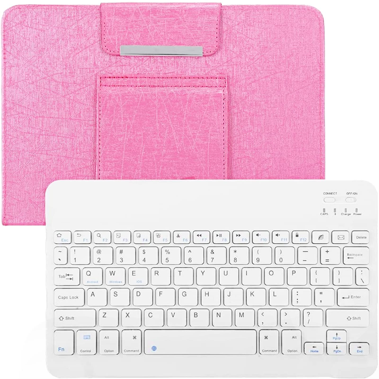 Klawiatura na tablet 10 cali z etui ze skóry PU, zasięg radiowy 10 m, etui ochronne z klawiaturą Bluetooth do systemu Android, iOS, (różowa)