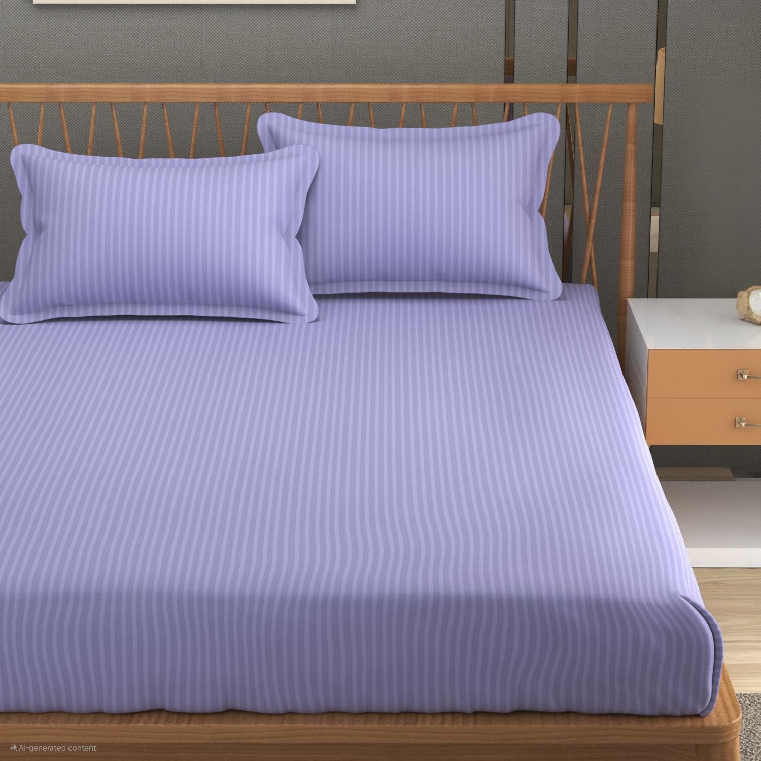 Blue Strip Polycotton Bedsheet, Double 90x100 (Lavender)