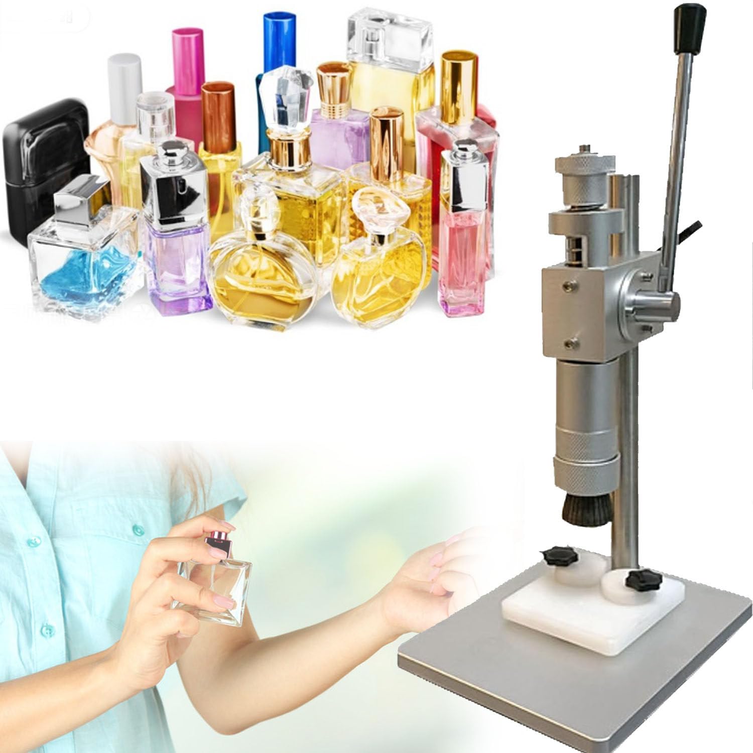 Tappatore Manuale per Bottiglie di Profumo, Tappatrice per Sigillare Bottiglie Profumo da 13-20 Mm, Aggraffatrice per Bottiglie Regolabile, Imbottigliatrice Professionale, per Profumo,15mm