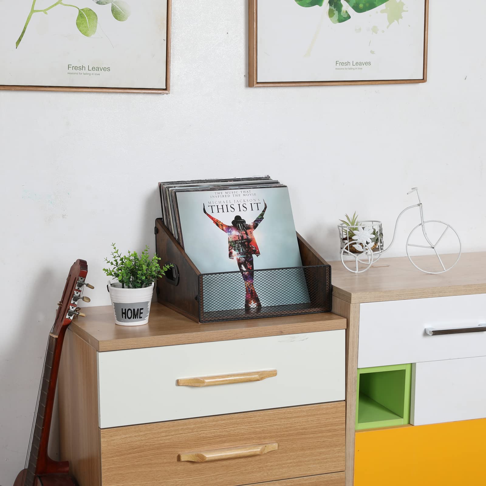 Vinile Record Storage Holder Trapezoidale LP Record Crate Album Mensola Desktop Organizer Porta Dischi Box per Libri File Foto, Rustico Marrone