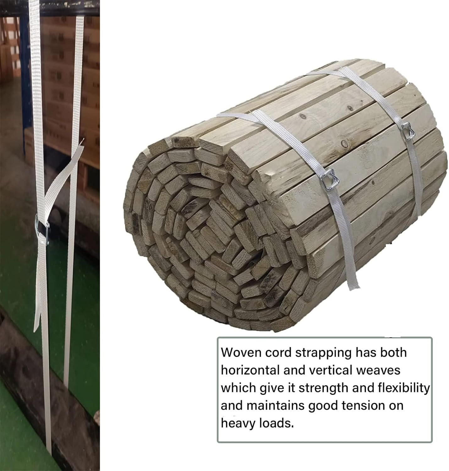 3/4" x 330' Woven Cord Strapping Kit with 50 Pack Metal Wire Buckles - Packaging Roll, 2400 lbs Break Strength