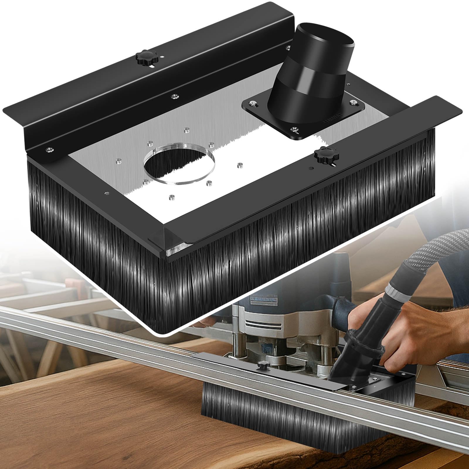 Dust Collection Shroud for Slab Flattening Router Sled - 2.5" New Dust Port Interface Extension Device, Captures 95% Wood Particles, Slab Flattener