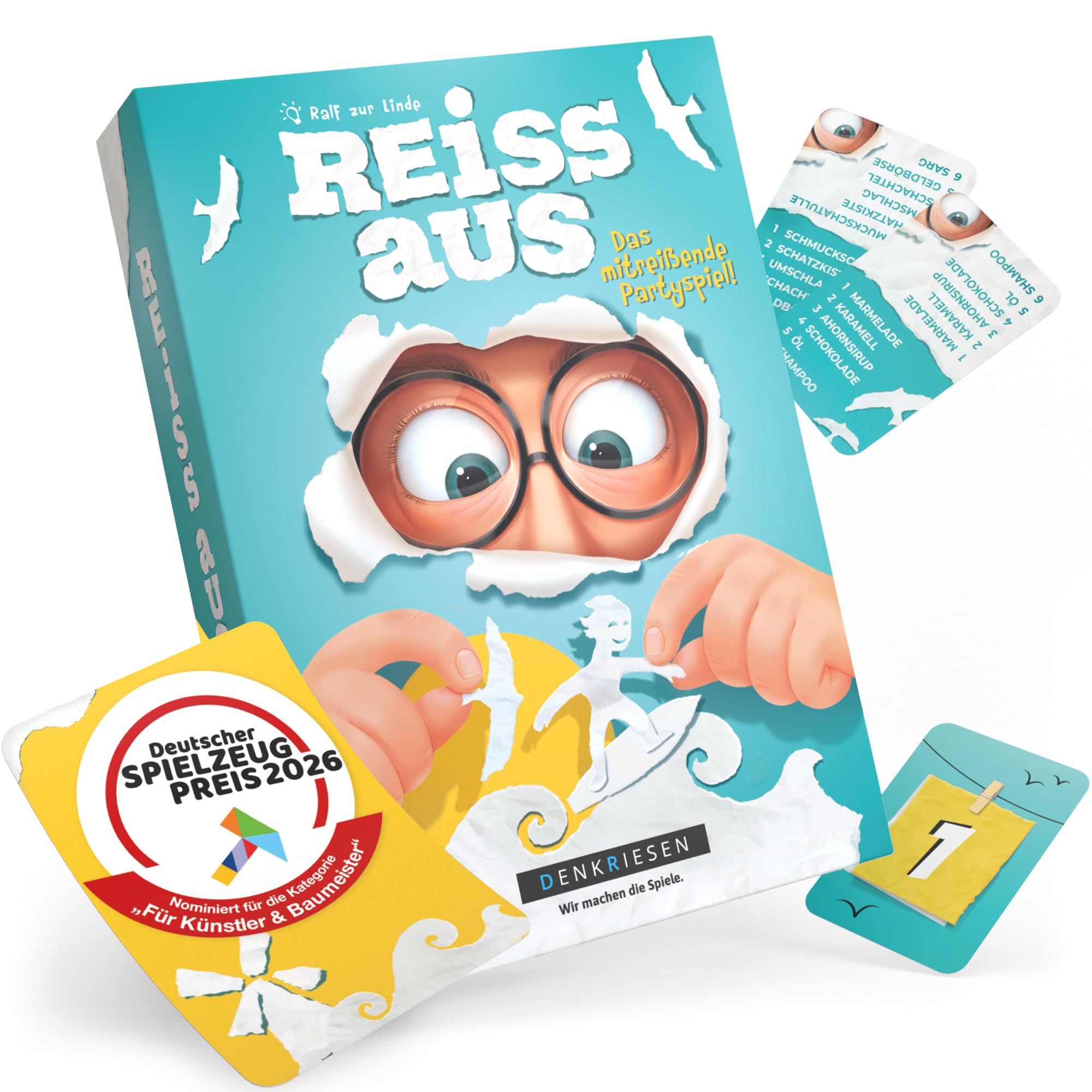 DENKRIESEN Reiss aus | Partyspiel ab 7 Jahren für 2–6 Spieler | Kreatives Gesellschaftsspiel mit Papier und originellem Spielprinzip für Familie, Freunde und abwechslungsreiche Spielrunden.
