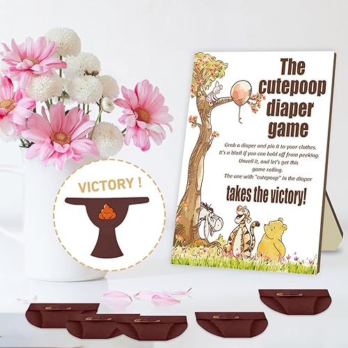 Miniatura 10 de The Cutepoop Diaper Baby Shower Juegos para niños y niñas, recuerdo de fiesta de baby shower, letrero de madera para baby shower con bonitos pañales