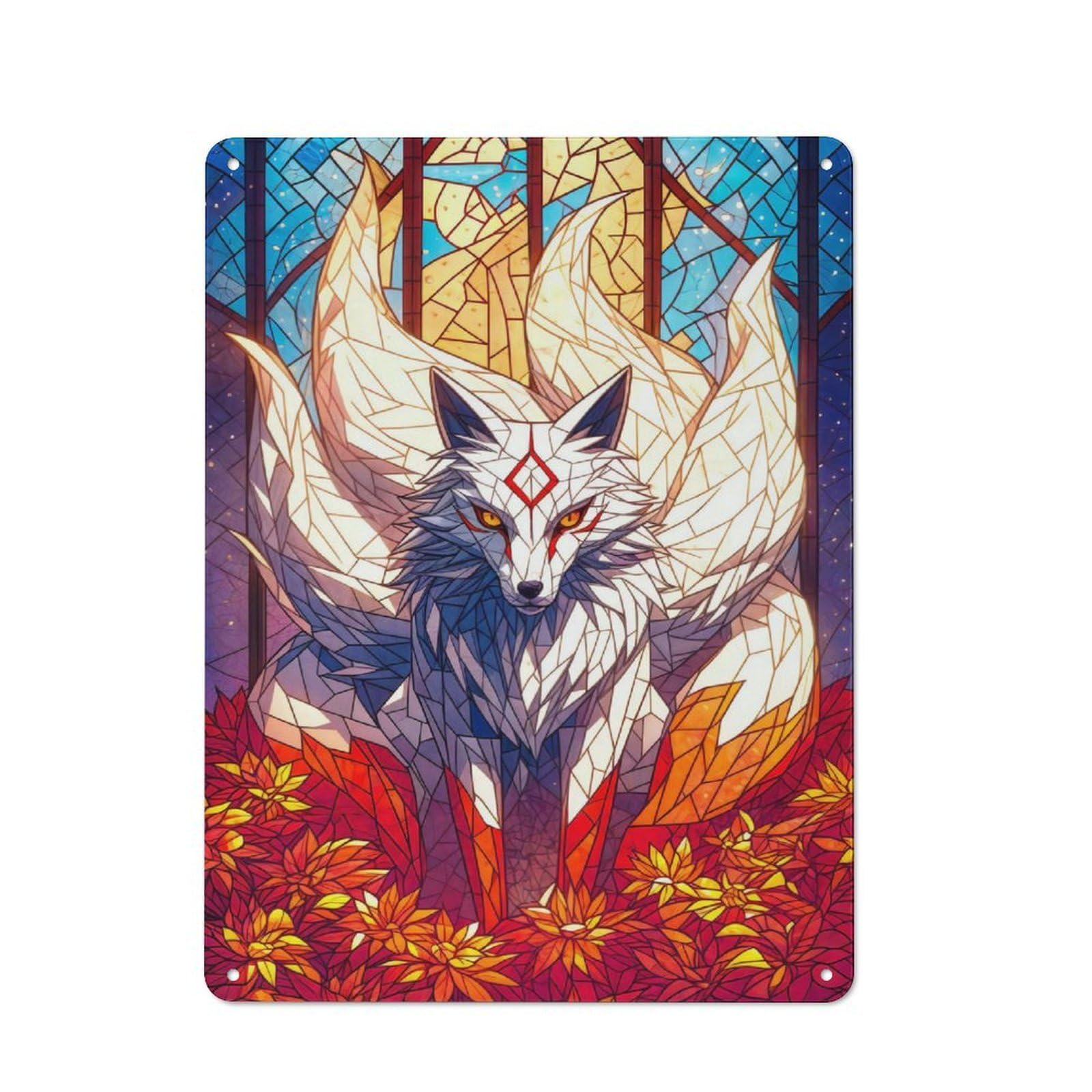 Junmoney Style-8 Mystical Kitsune Cottage Style Metal Wall Decor 40X30cm, Country Metal Sign For Kitchen, Cottage, Porch Or Garden Room