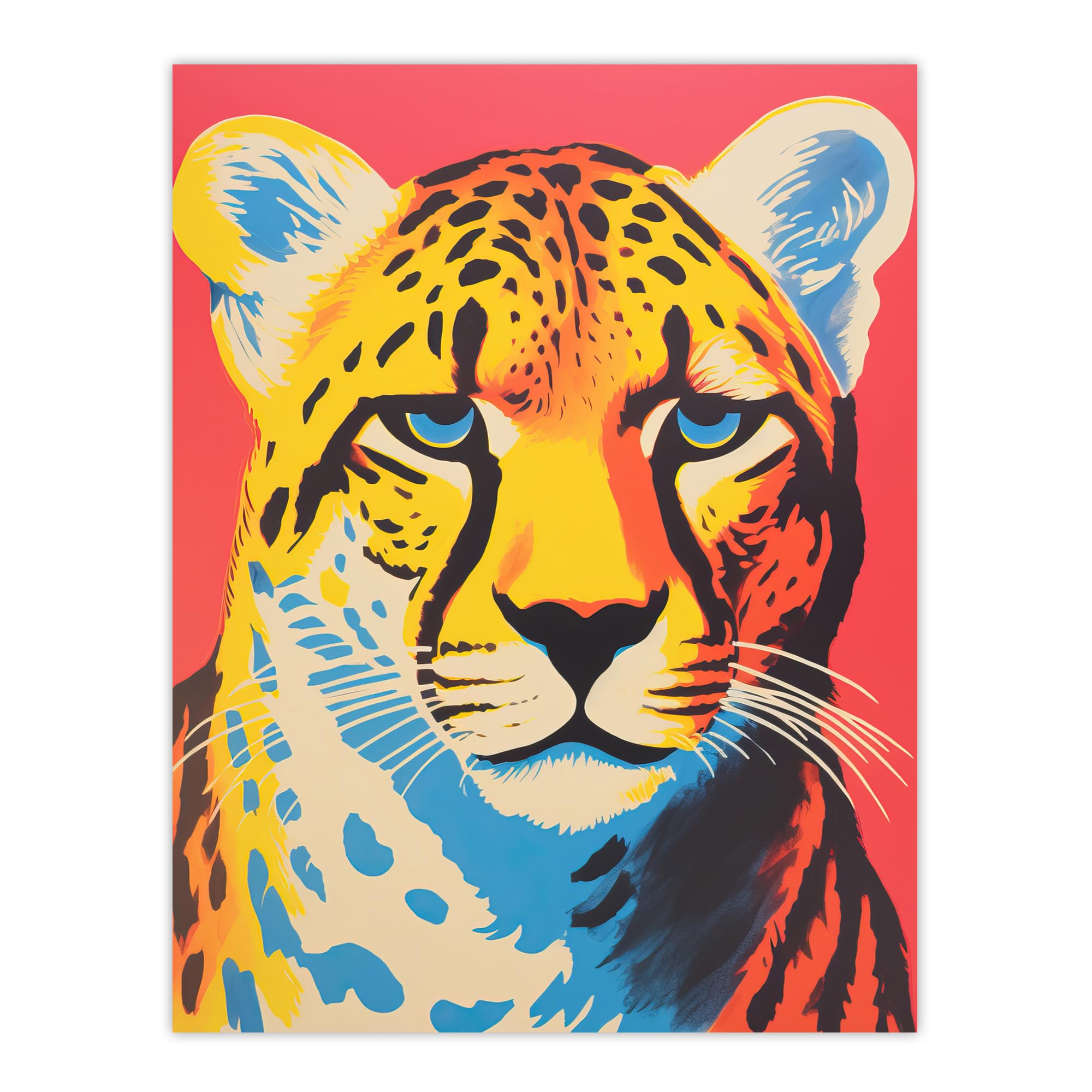 Artery8 Modern Cheetah Duotone Coral Yellow Orange Bright Risograph Artwork Painting Extra Large XL Wall Art Poster Print