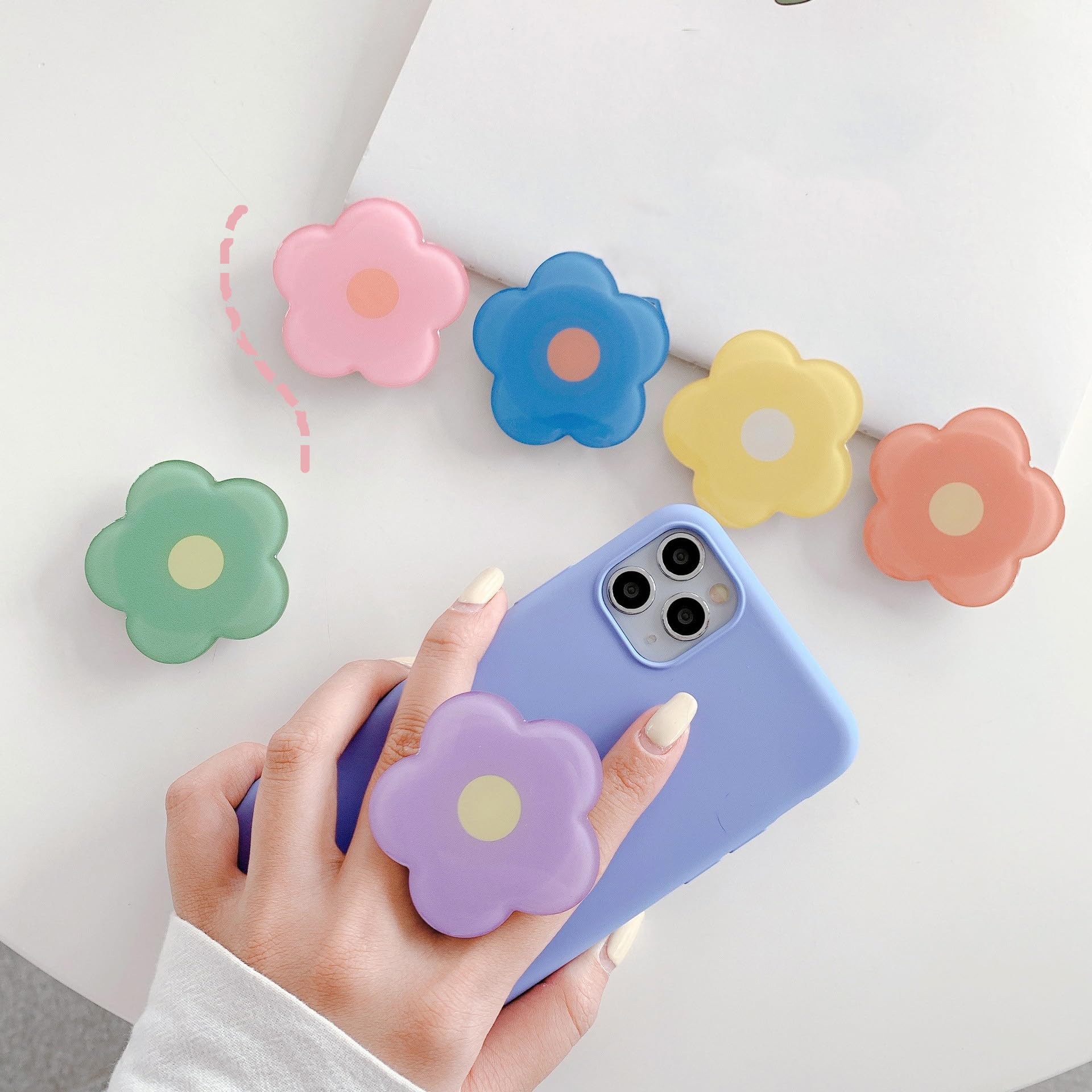 KhaznaFlower Phone Back Grips Holder, Colorful Flower Phone Finger Stand, Foldable Finger Holder Cute Cellphone Grip for Most Smartphones and Tablets, 6 Pieces