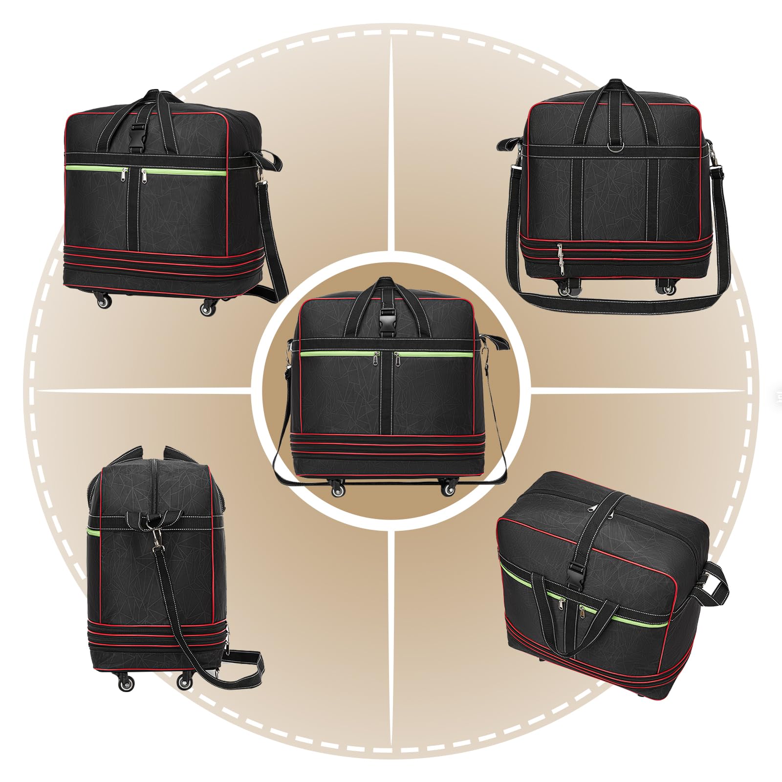 Faltbare Reisetasche, groß, erweiterbar, Roll-Reisetasche mit Rollen, wasserdicht, zusammenklappbar, Handgepäcktasche mit Rollen und Griff, Schwarz