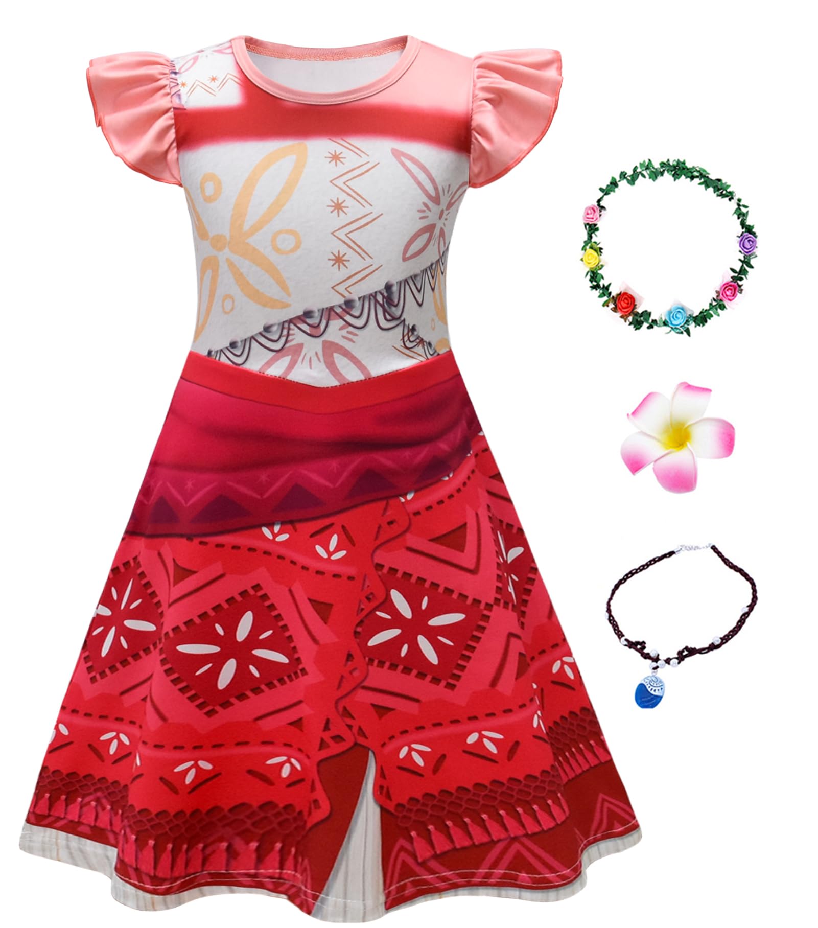 AOVCLKID Girls Princess Costume Movie Role Play with Necklace Garland Kids Halloween Party Dress