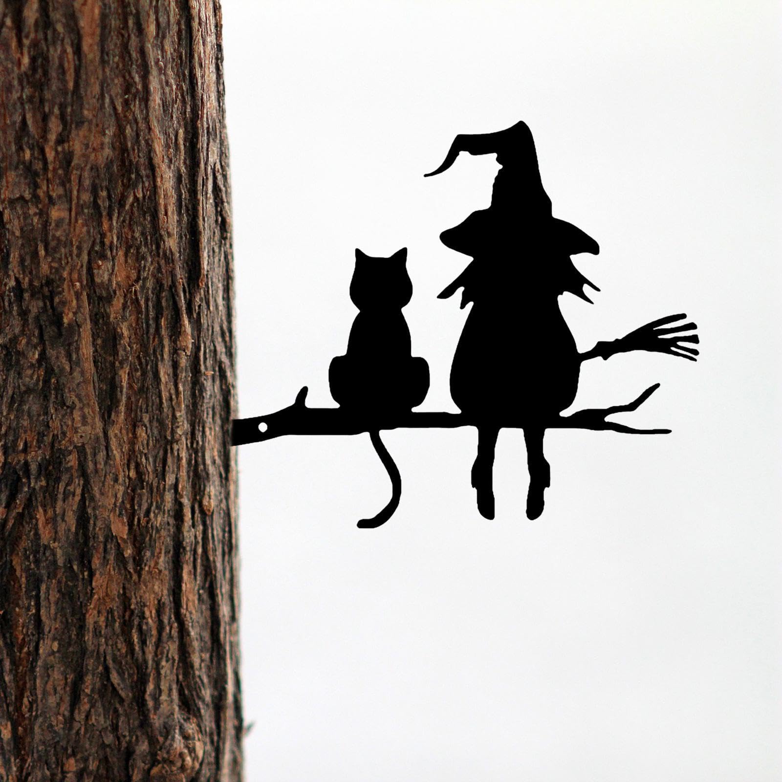 TRENDYNEST Wall Art Metal Silhouette Witch and Cat Statue for Fence Home Indoor Outdoor-image-22