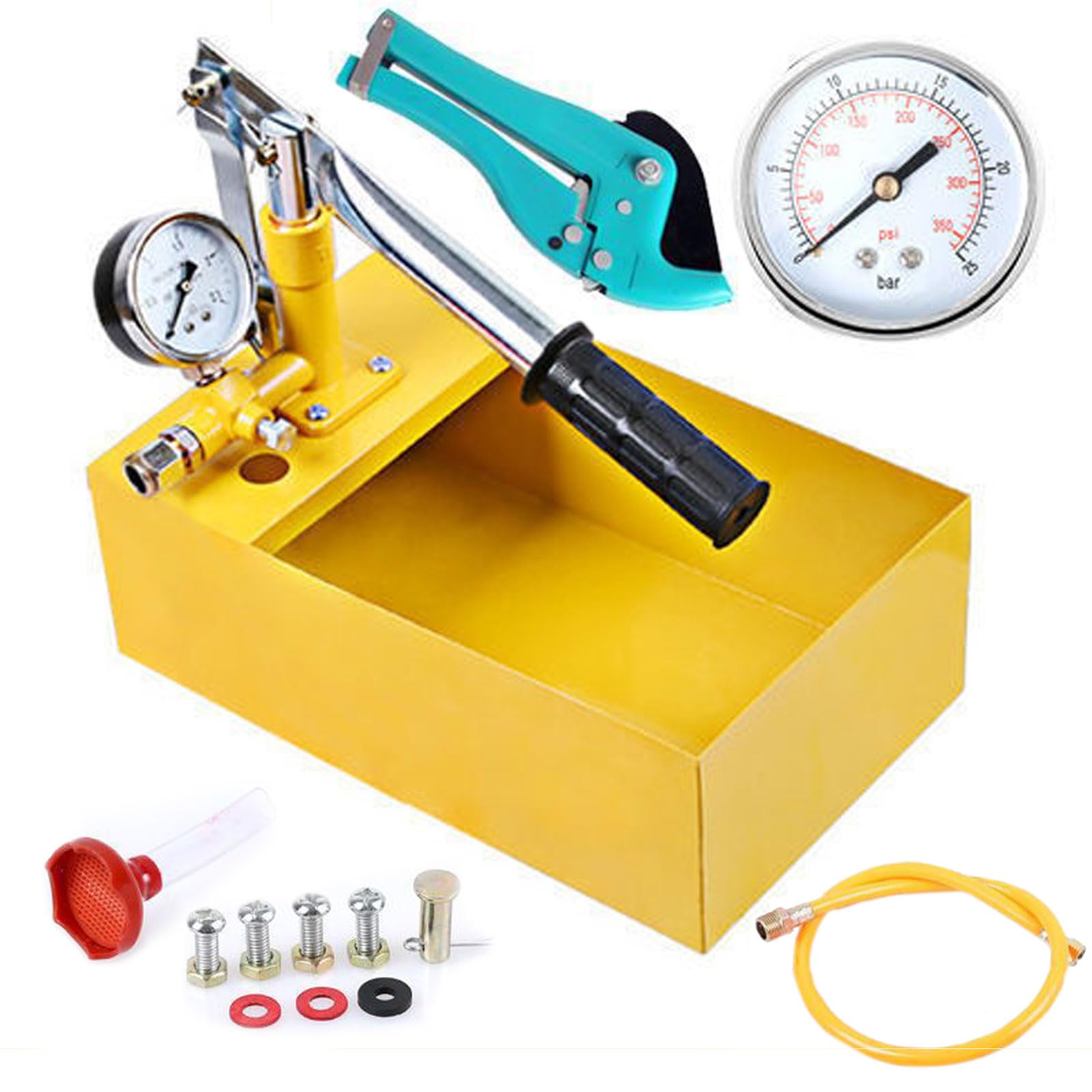 QUTBAG Pompa Idraulica Manuale per Prova Pressione Acqua, Tester Manuale per Tubi con Manometro/Tubo Alta Pressione/Forbici, Rilevatore di Gas per Test Pompa Idrostatica 25kg