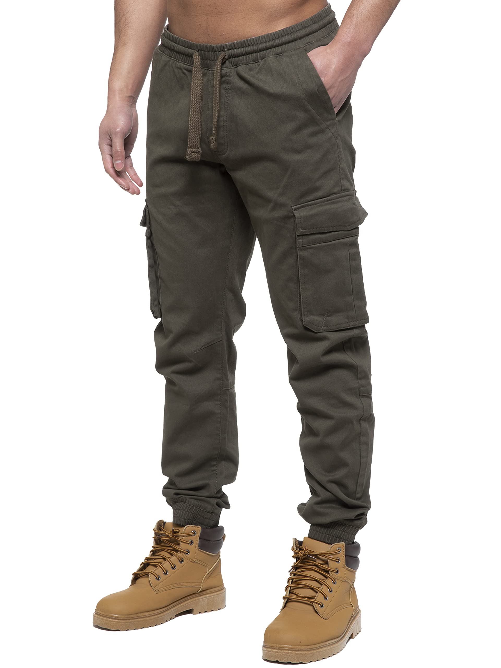 989Zé Enzo Men's Khaki Cargo Combat Jeans Elasticated Waist Cuffed Trousers Joggers Ez427 30