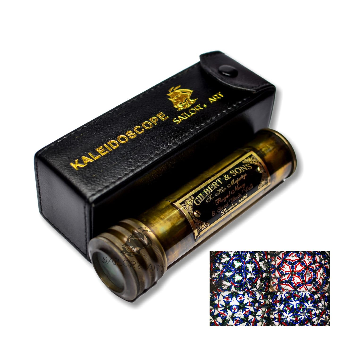 Kaleidoscope with Case, Vintage Collection Kaleidoscope, Antique Finish Birthday Gift, 3D Lens Solid Brass 5.5 Inch for Friends and Family
