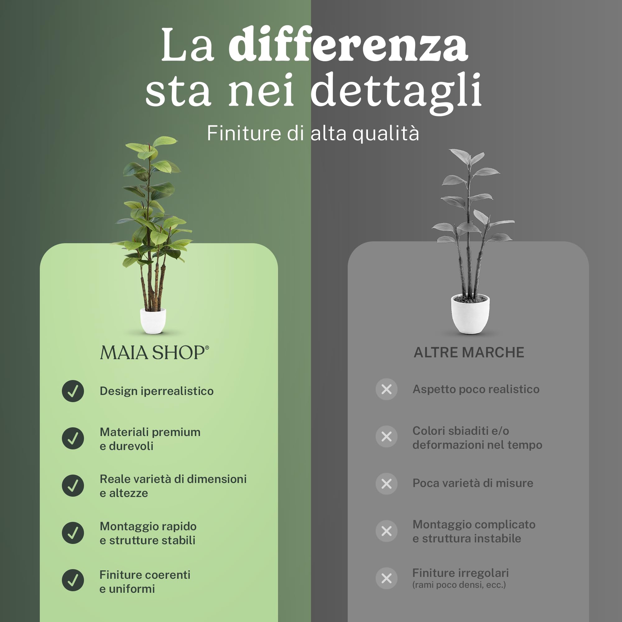 Maia Shop Ficus Elastica 120 cm - Pianta Artificiale da Interno | Pianta Artificiale Alta con Foglie Realistiche per Casa Soggiorno Ingresso Ufficio - Vaso Nero Incluso