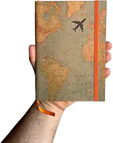 Sketchbook Caderno Mapa Mundi com Elástico e Marca Página Aquarela (G (14x20cm), Marfim 120 Páginas)
