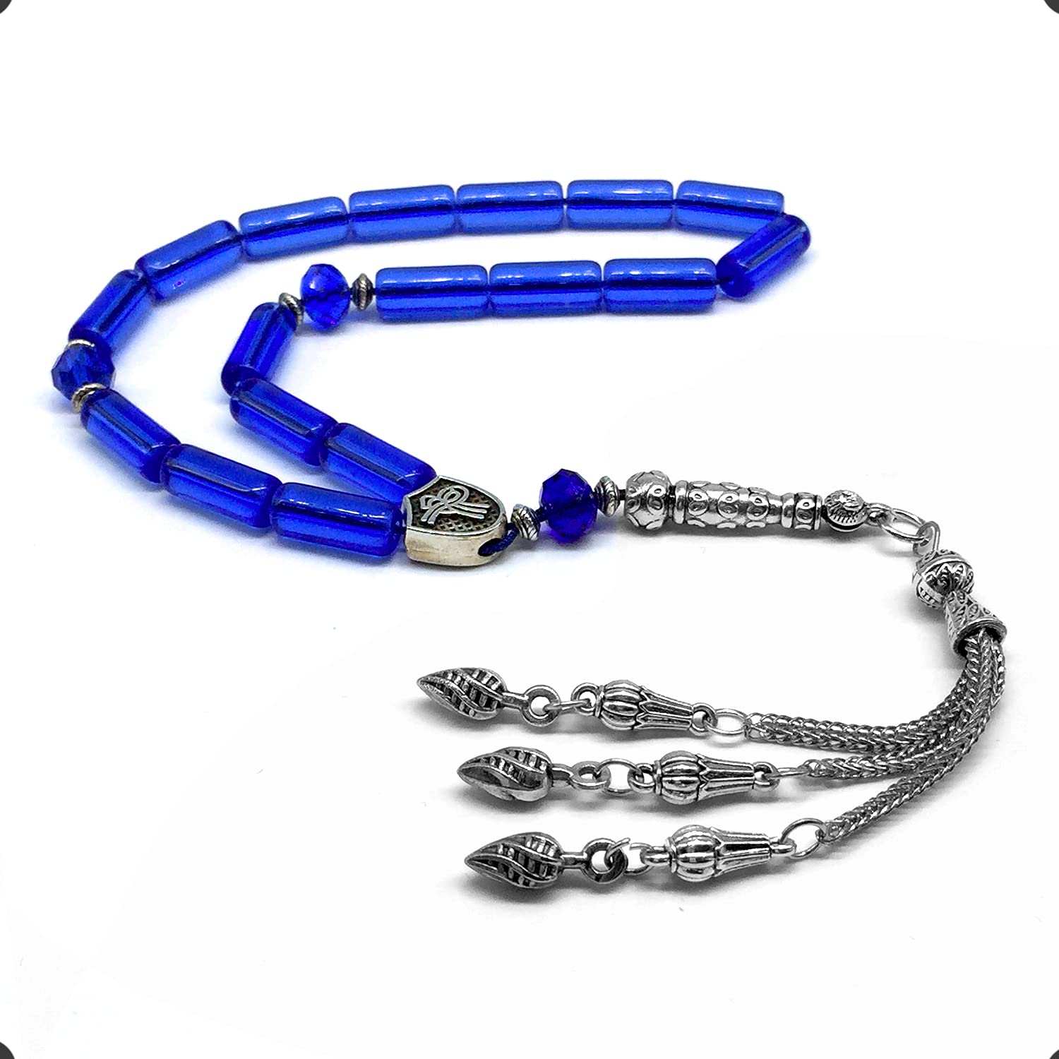 -Gentle Men Collection- Prayer Beads-Worry Beads-Tesbih-Tasbih-Tasbeeh-Misbaha-Masbaha-Subha-Sebha-Rosary (Blue Glass Prayer Beads -15 x 6mm 17 Beads)