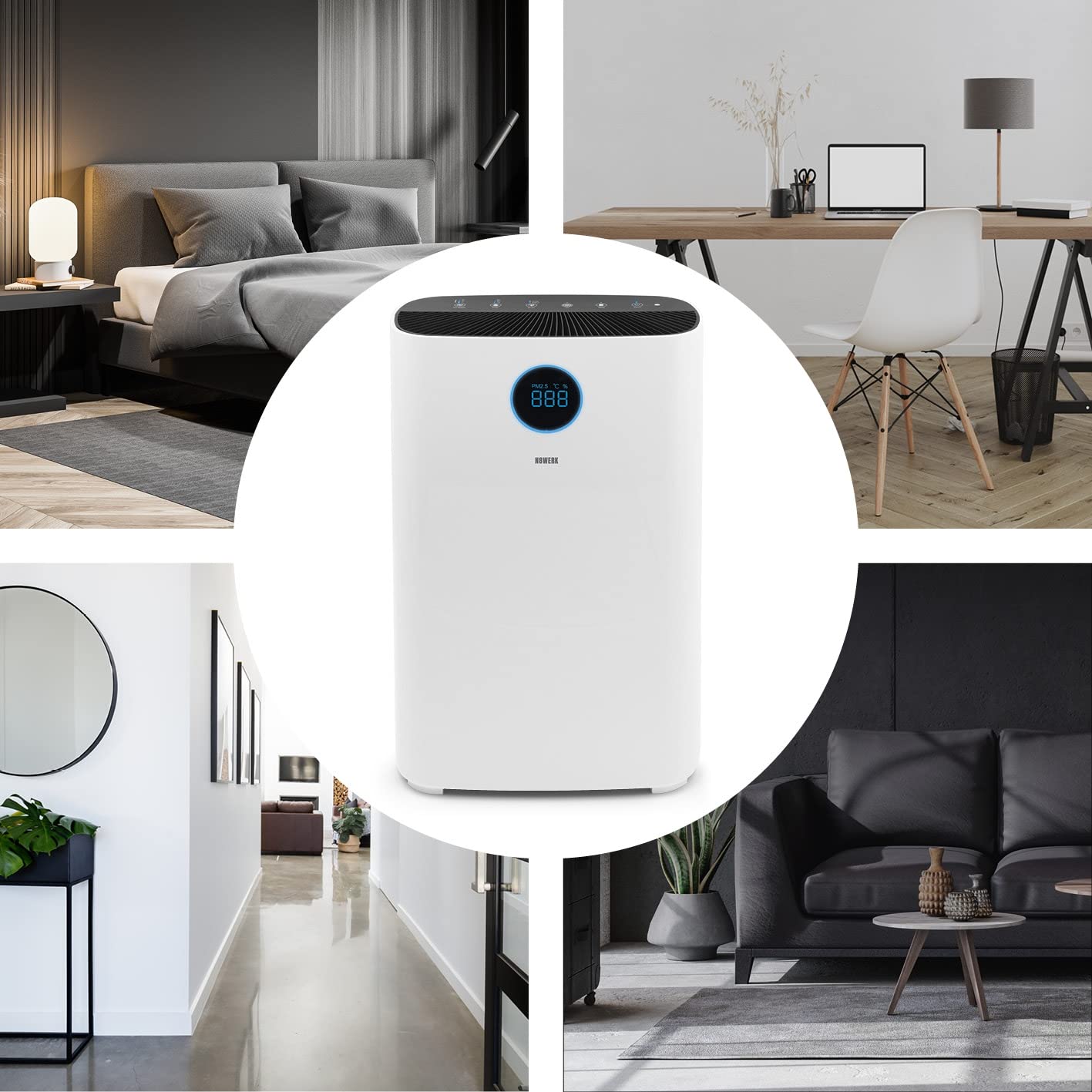 Purificatore d'Aria con Sistema di filtraggio a 6 Livelli, Filtro H14, CADR: 185 m³/h, per Chi soffre di allergie, filtra polline, Polvere, batteri, ECC. Controllo App, Inclusa Luce UVC,