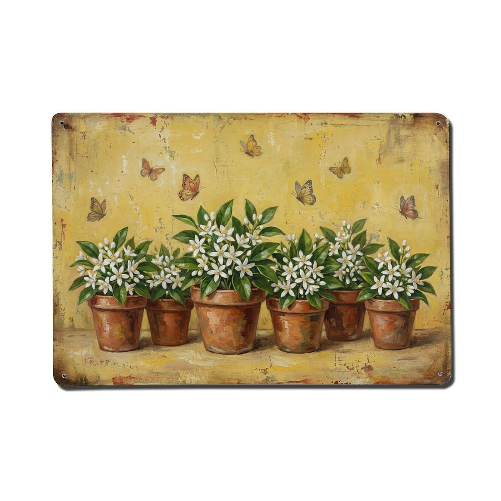 Vintage Rustic Flower Potted Plants Citrus Metal Tin Sign