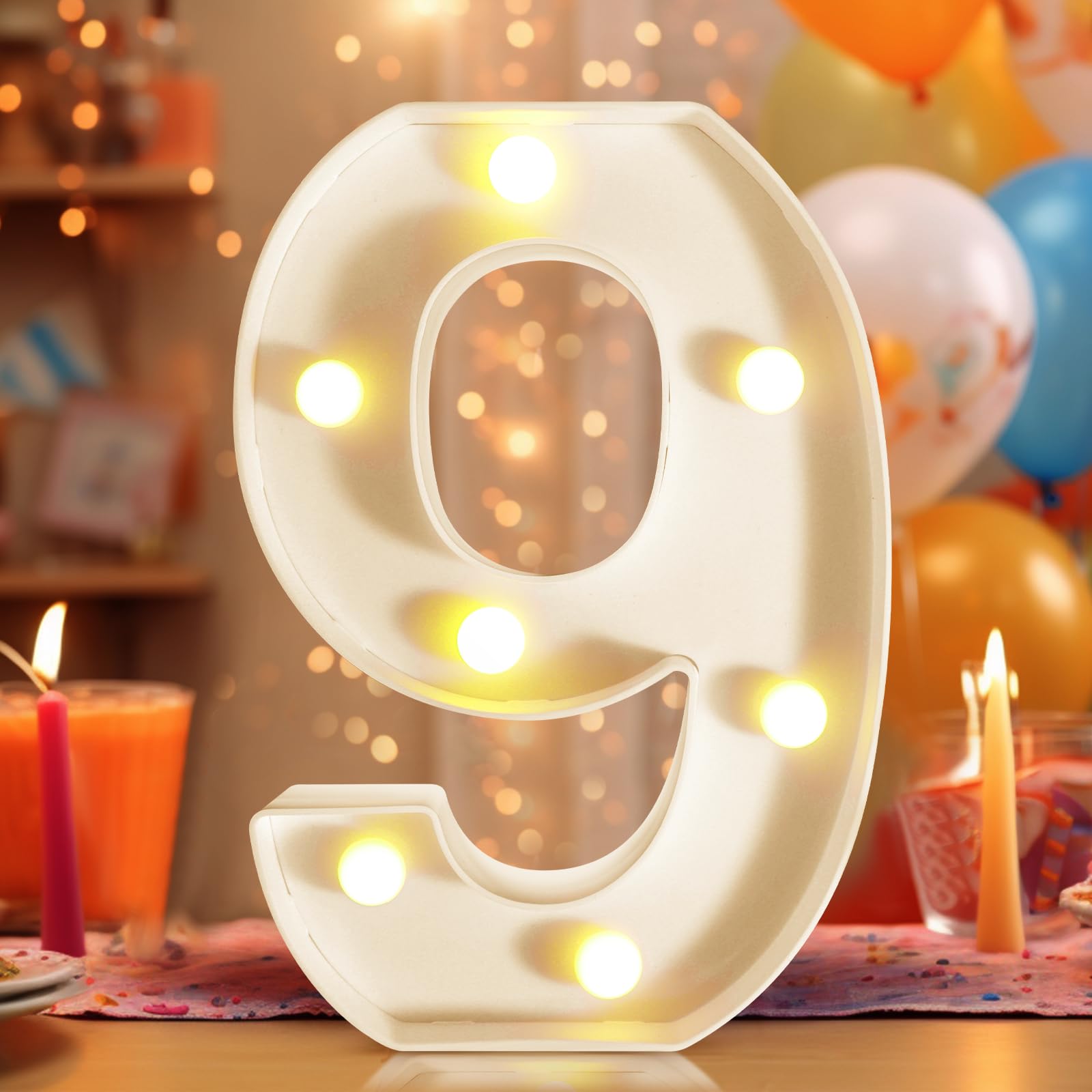 8.8" Decorative LED Light Up Numbers, Marquee Numbers Lights for 7th Birthday Decorations, Lighted Number Sign for Birthday Party Night Lights Wedding Anniversary Home Wall Decor, White Number 7 — view 75