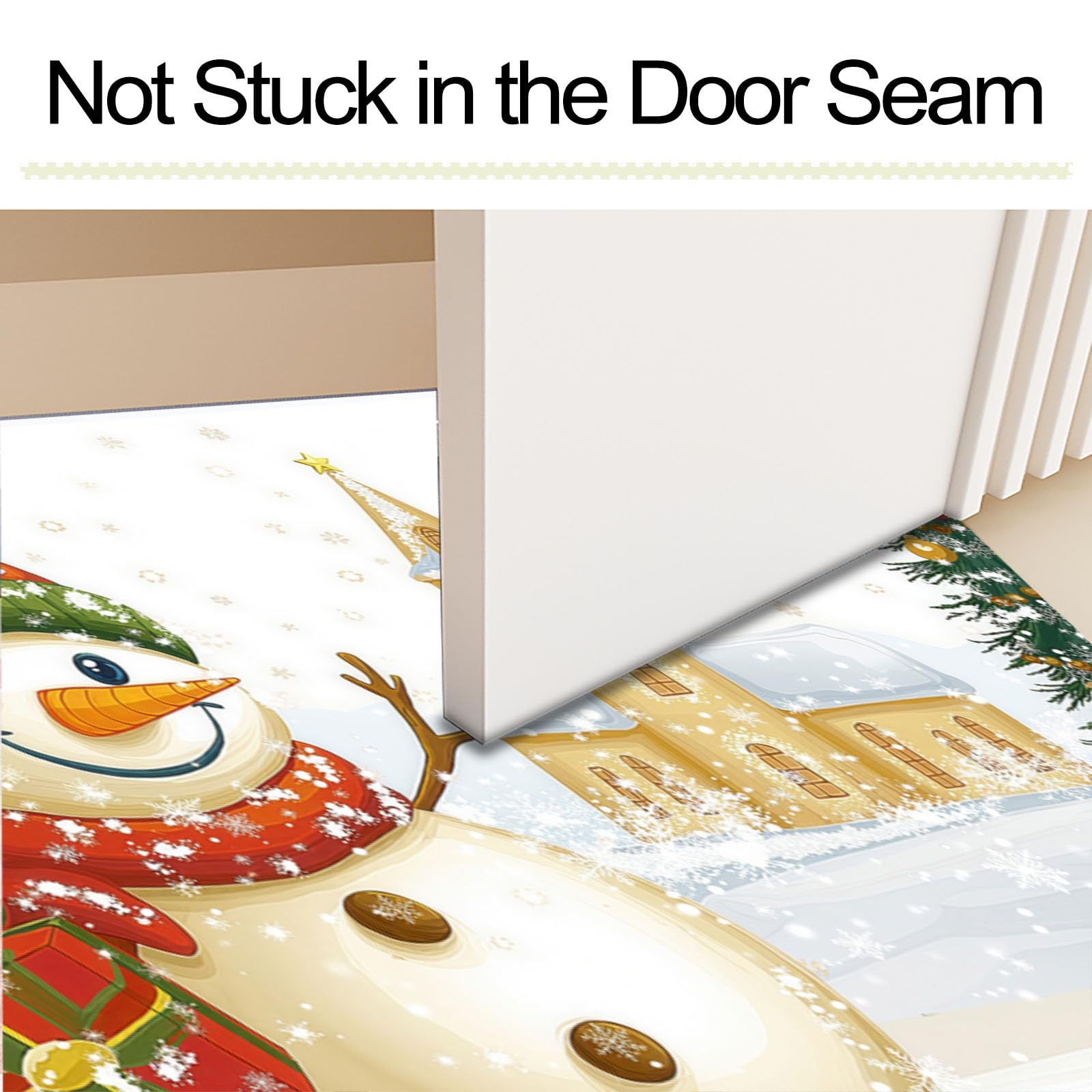 Fußabtreter Innen mit Schneemann, Weihnachtsmotiv Im Cartoon-Stil Waschbare rutschfeste Fußmatte für drinnen und draußen, Willkommensmatte für Eingangsbereich, 80x120cm