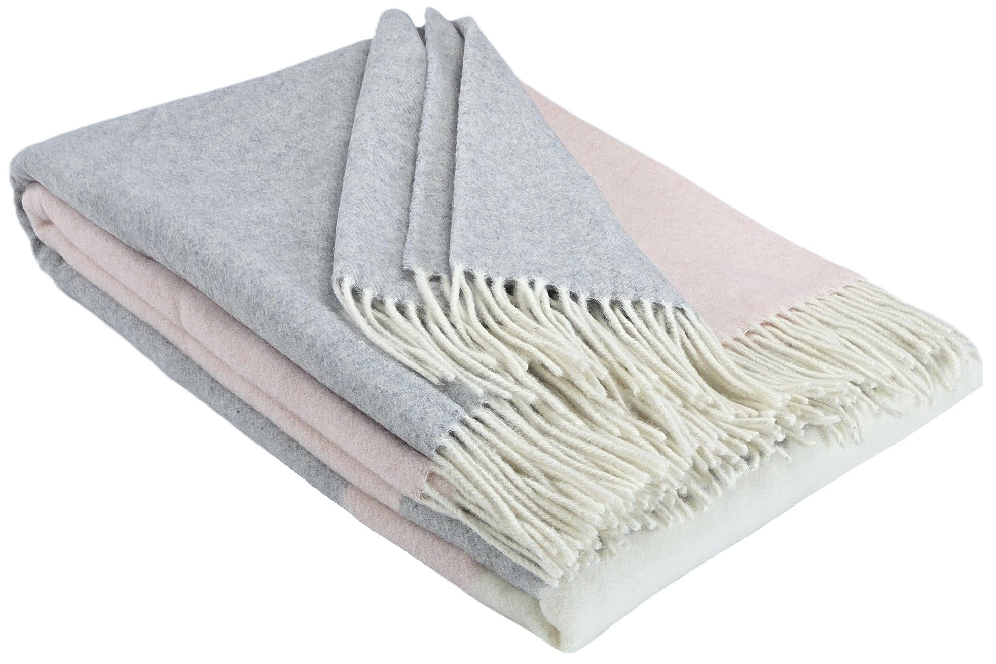 Couverture en cachemire et laine mérinos | Plaid douillet gris et rose