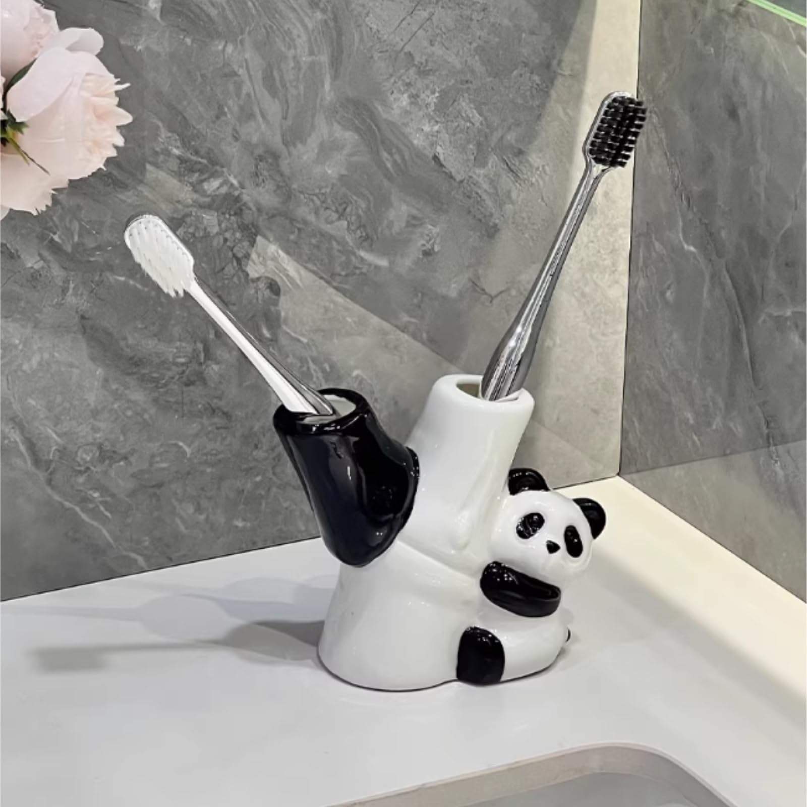 Organizzatore per Spazzolini Portaspazzolino in Ceramica Panda Accessori for Toeletta da Bagno E Appoggio Bathroom Organizer da Casa