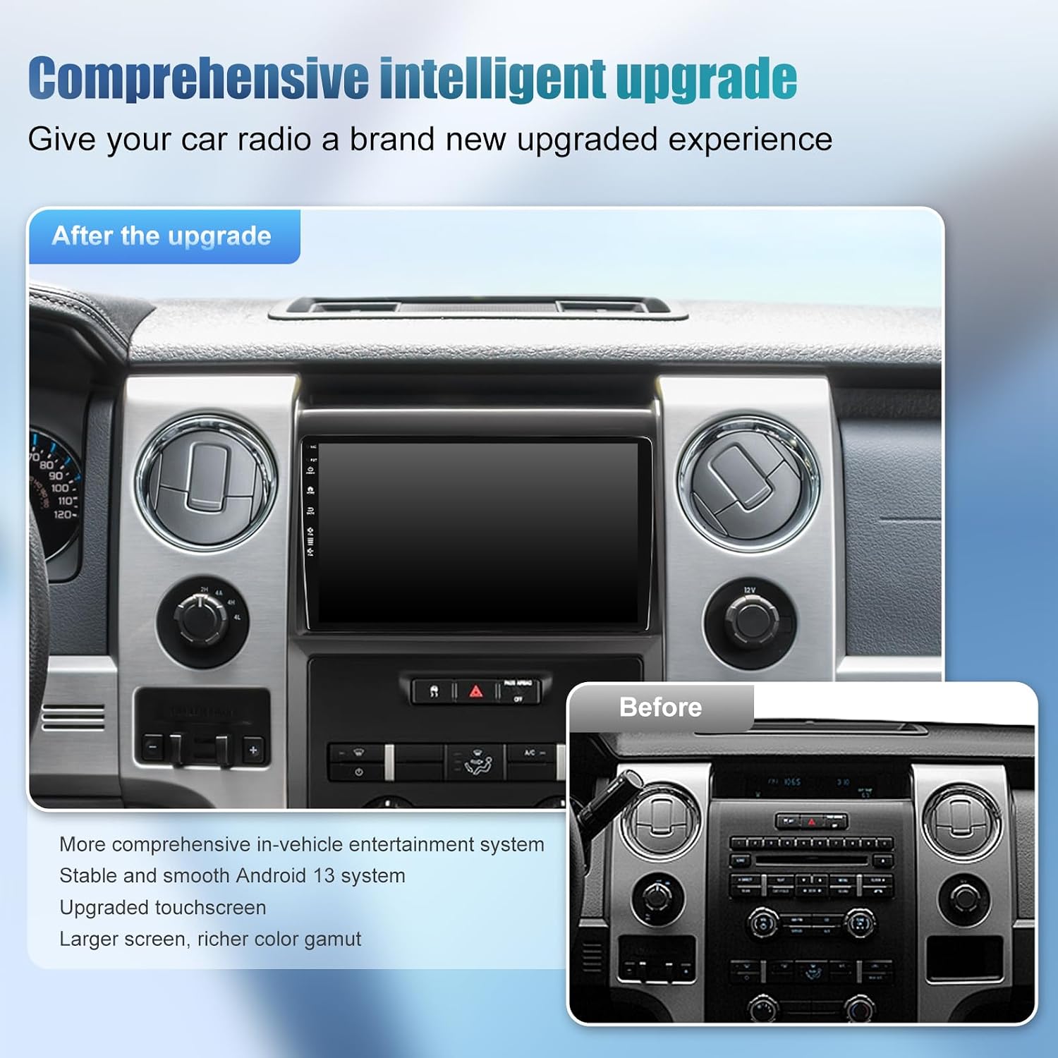 Android 13 Car Radio Stereo for Ford F150 F-150 2009 2010 2011 2012 with Wireless Carplay & Android Auto, IPS QLED Touch Screen Head Unit, GPS, Bluetooth, 5G WiFi, SWC, 1080P HD Back-up Camera (2+64)