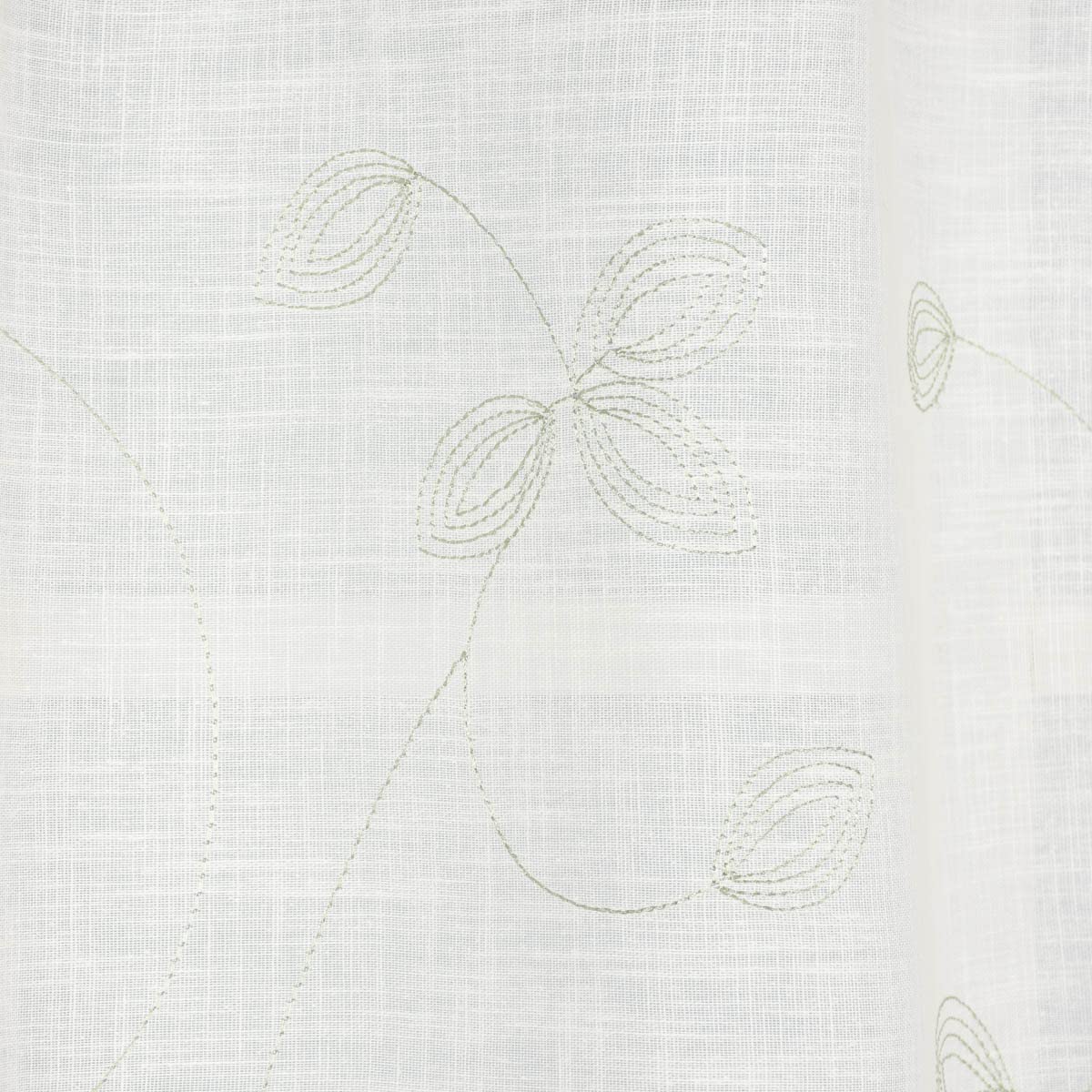 SCHÖNER LEBEN. Rideau brise-bise bio en coton bio avec broderie feuilletée - Structure en lin - Blanc laineux - Vert - 150 x 50 cm