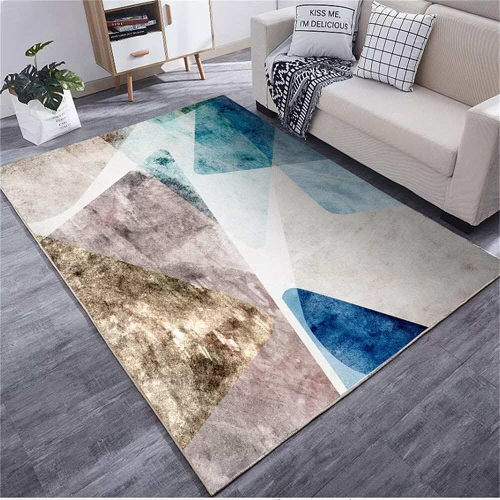 Tapis de chambre adolescent bleu et gris, tapis de salon abstrait 160x230