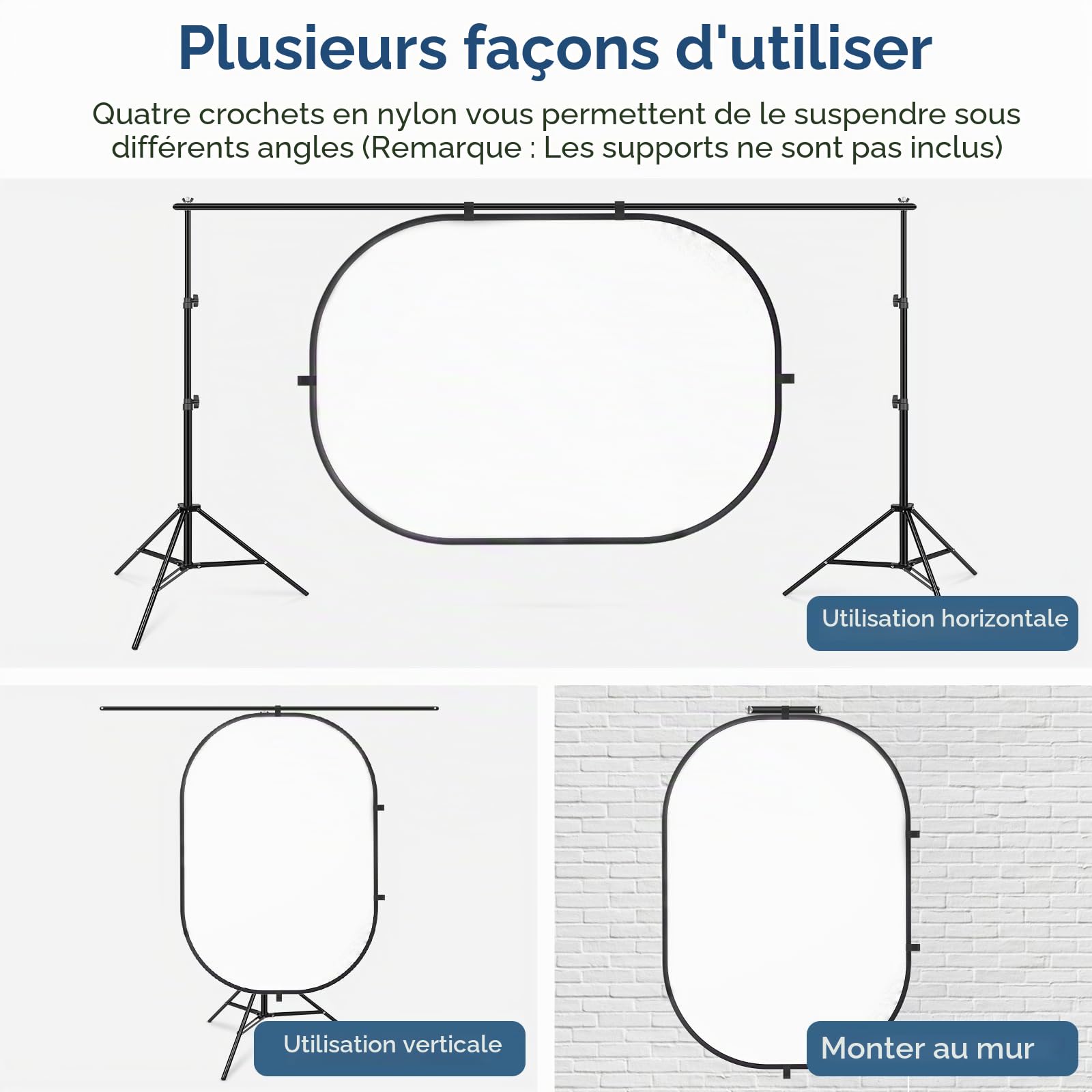 Toile de fond 2 en 1 pliable et réversible pour photographie, écran blanc double face et écran noir, 1,5 x 6,1,5 m pour photographie, vidéos YouTube et diffusion en direct