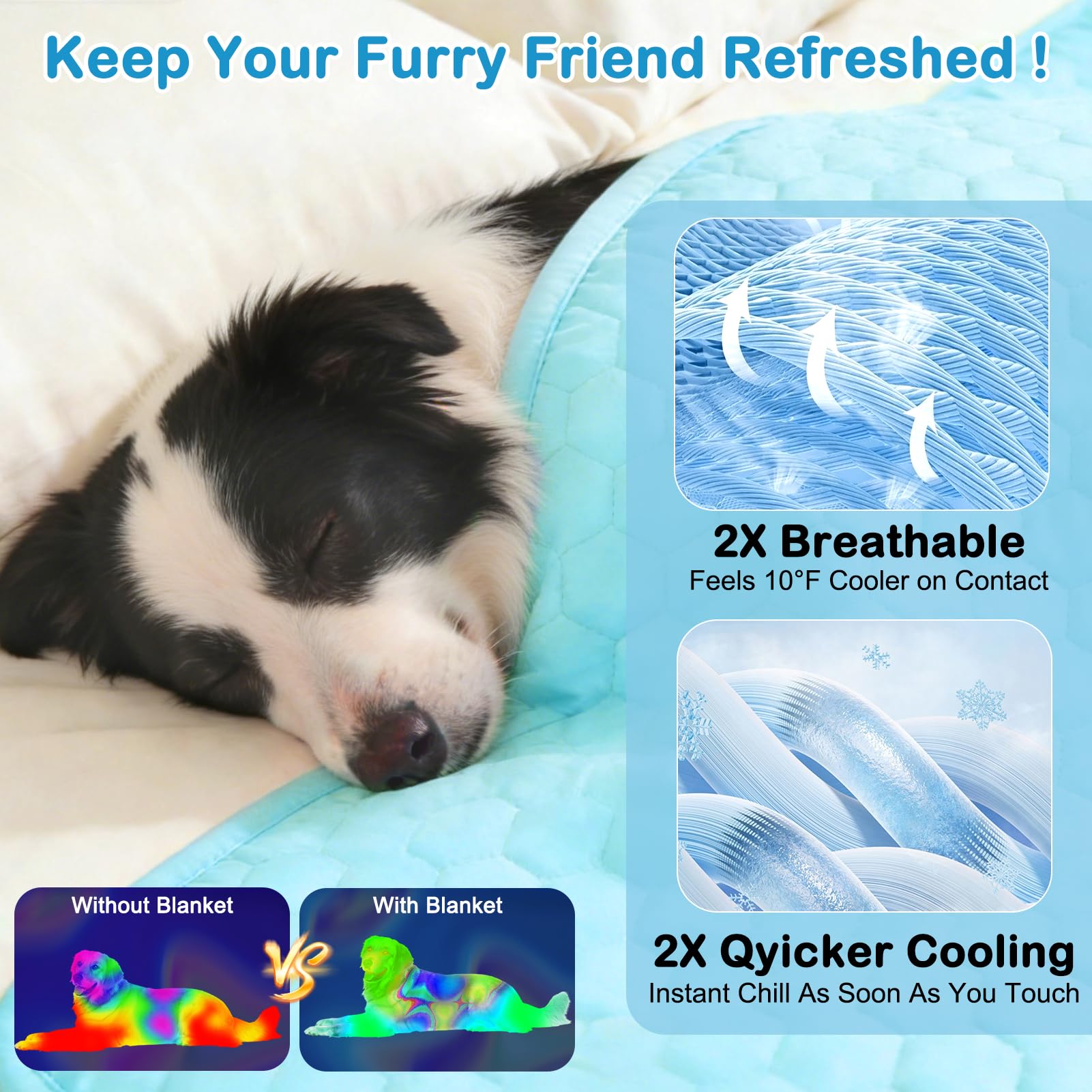 Vivifying Kühldecke für Hunde, wendbar, Eisseide, Kühlmatte mit wasserdichter Schicht, weiche Haustier-Überwurfdecke für Couch, Bett, Kiste, Boden, atmungsaktive Sommer-Haustierunterlage, 101,6 x