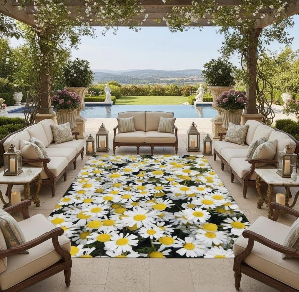 Amazon.com: 3D Daisy Floral Modern Cute Indoor Outdoor Rug for