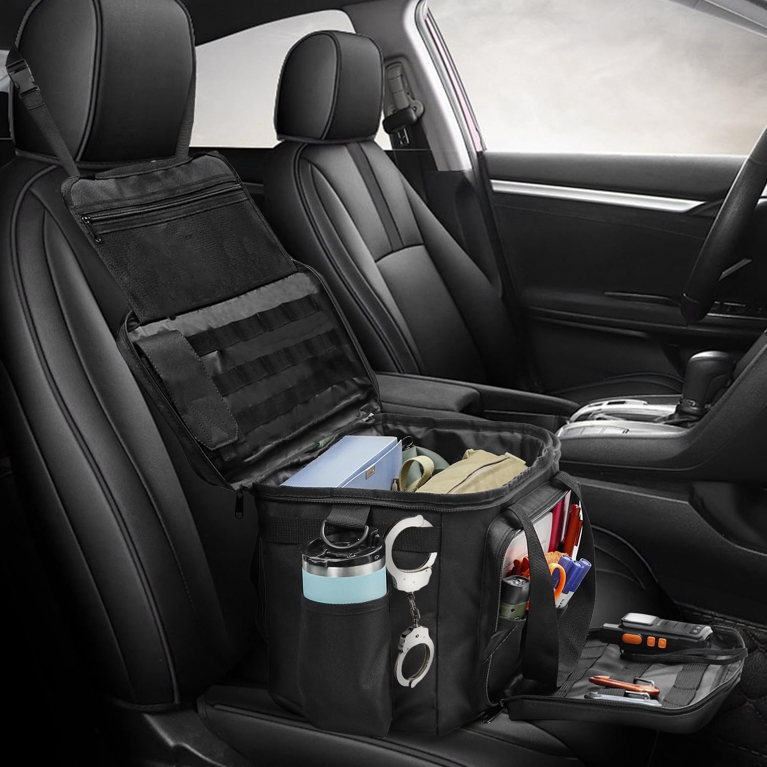 Einsatztasche Polizei，Range Bag，Organizer Auto-Vordersitz-Organizer Passend für Beifahrersitz,Reisetasche Militär mit Fach,Multifunktionale Arbeitstasche, Taschen & Laptop Fach,Schwarz