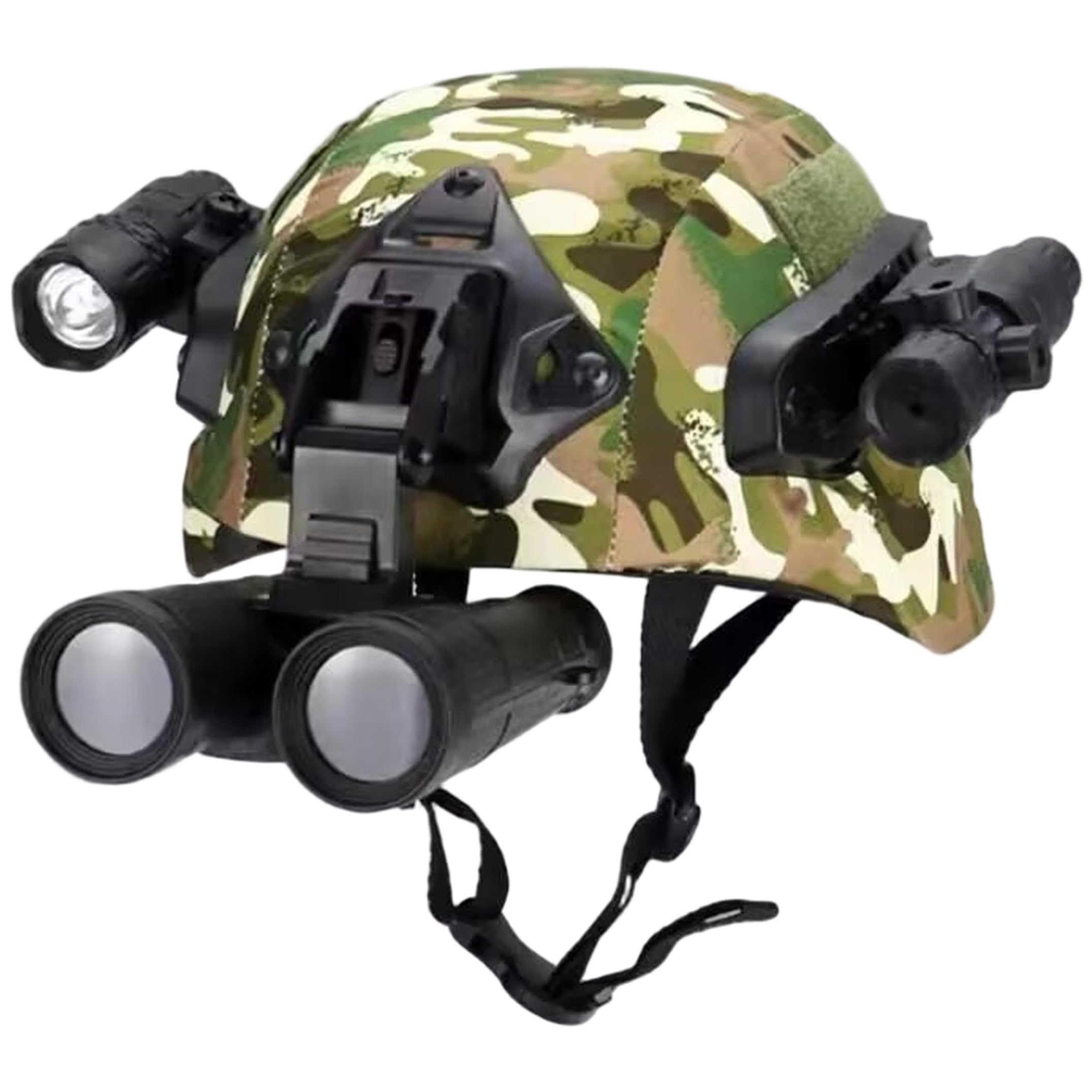 Ballistic Helmet Kids Airsoft Army with Telescope Flashlight for Play, Camouflage, Lightweight with Accessory Rails