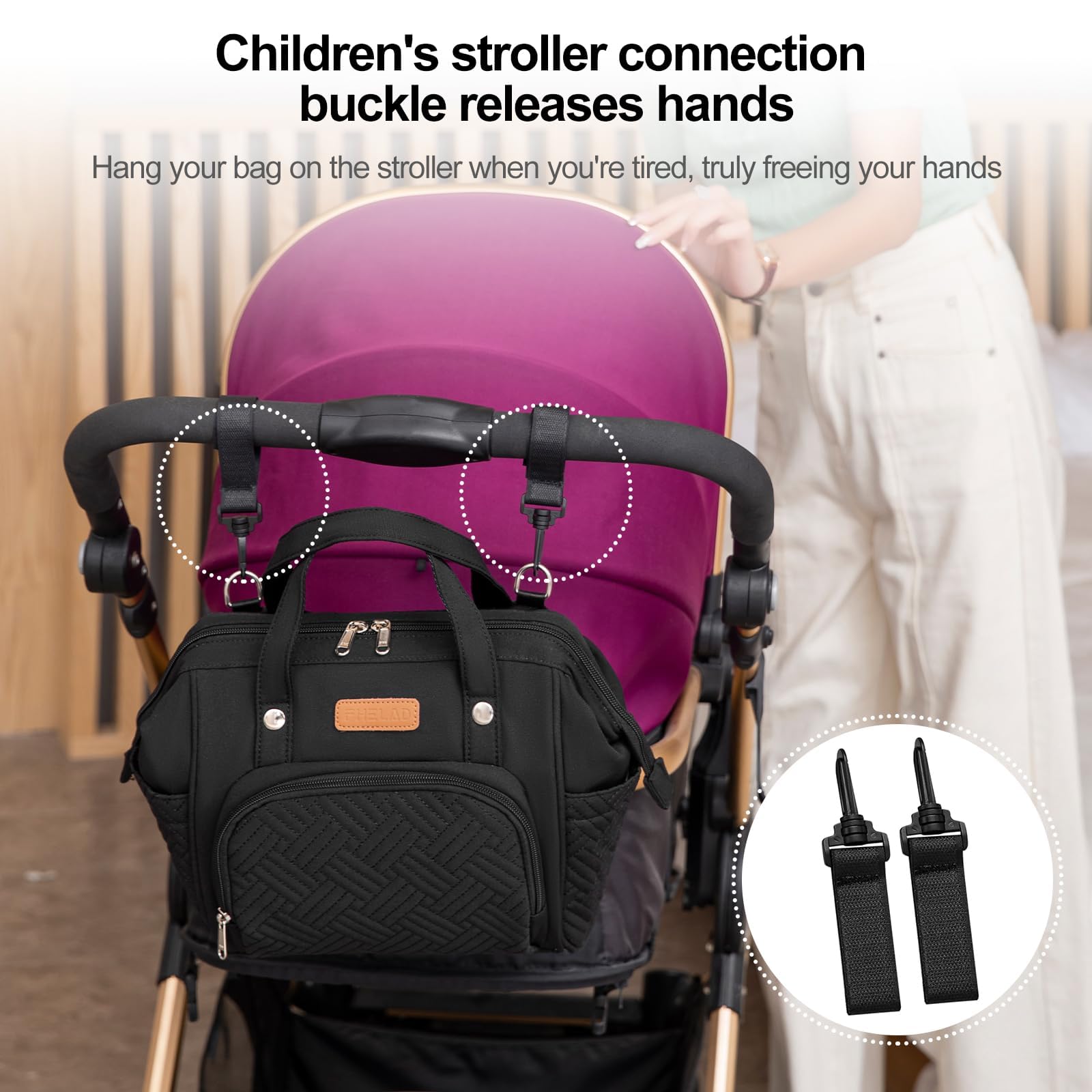 FHELAD Pequeña bolsa de pañales para mujer, mini bolsa de bebé 4 en 1 (negro)