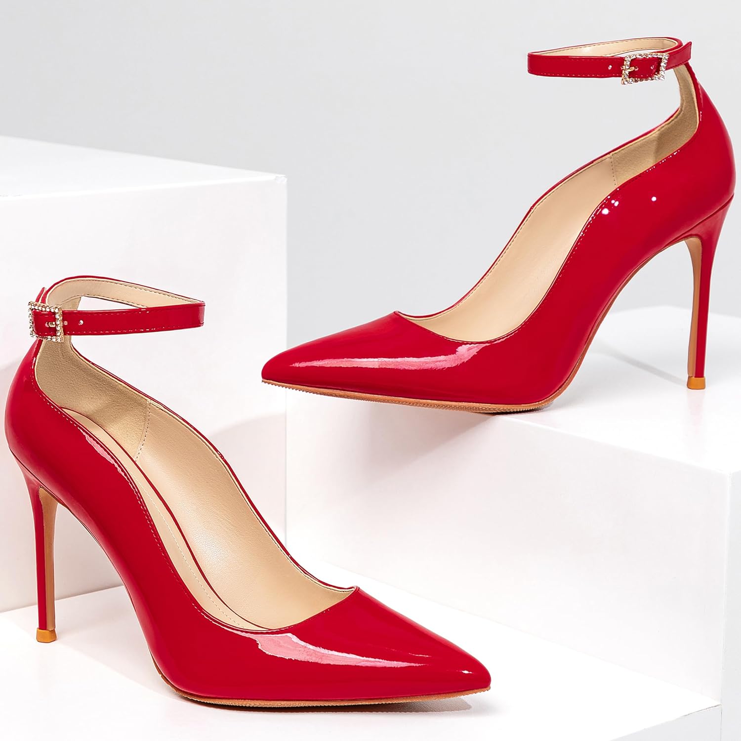 Women's Closed Pointed Toe High Heels Pumps Ankle Strap 4IN Stiletto Heels Classic Office Dress Wedding Shoes - Image 7