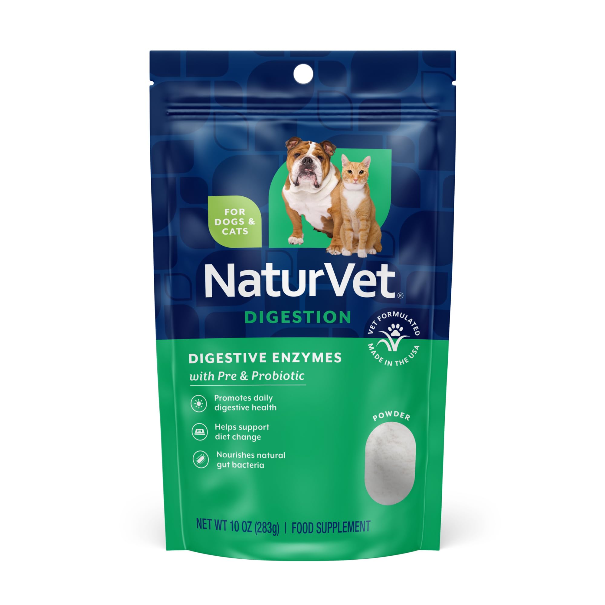 NaturVet – Digestive Enzymes - Plus Probiotics & Prebiotics – Helps Support Diet Change & A Healthy Digestive Tract – for Dogs & Cats – 10 oz Powder
