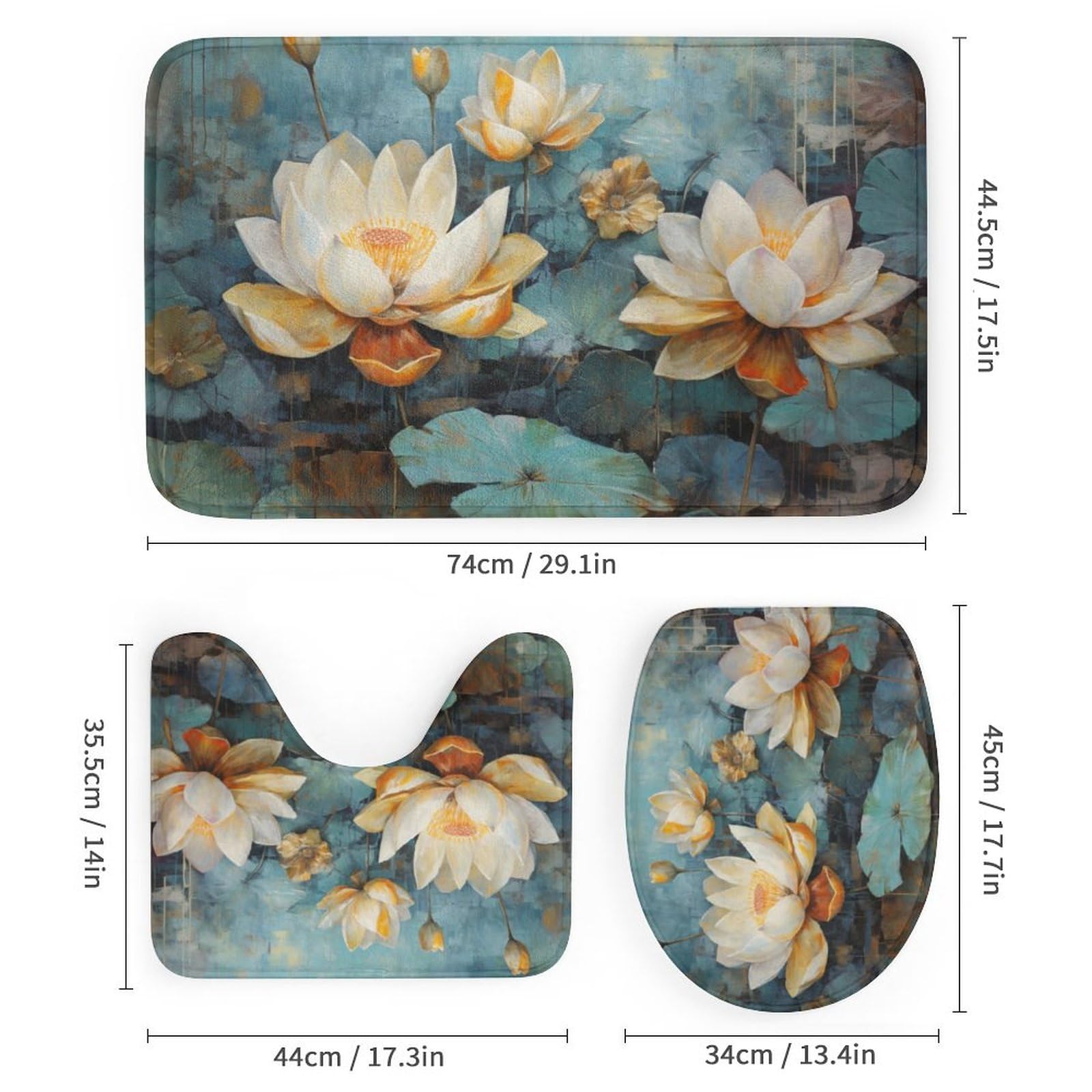 Set Bagno 4 Pezzi Con Tenda Doccia Floreale Viola E Oro 3D, 182x182 Cm, + Tappeti E Copriwater
