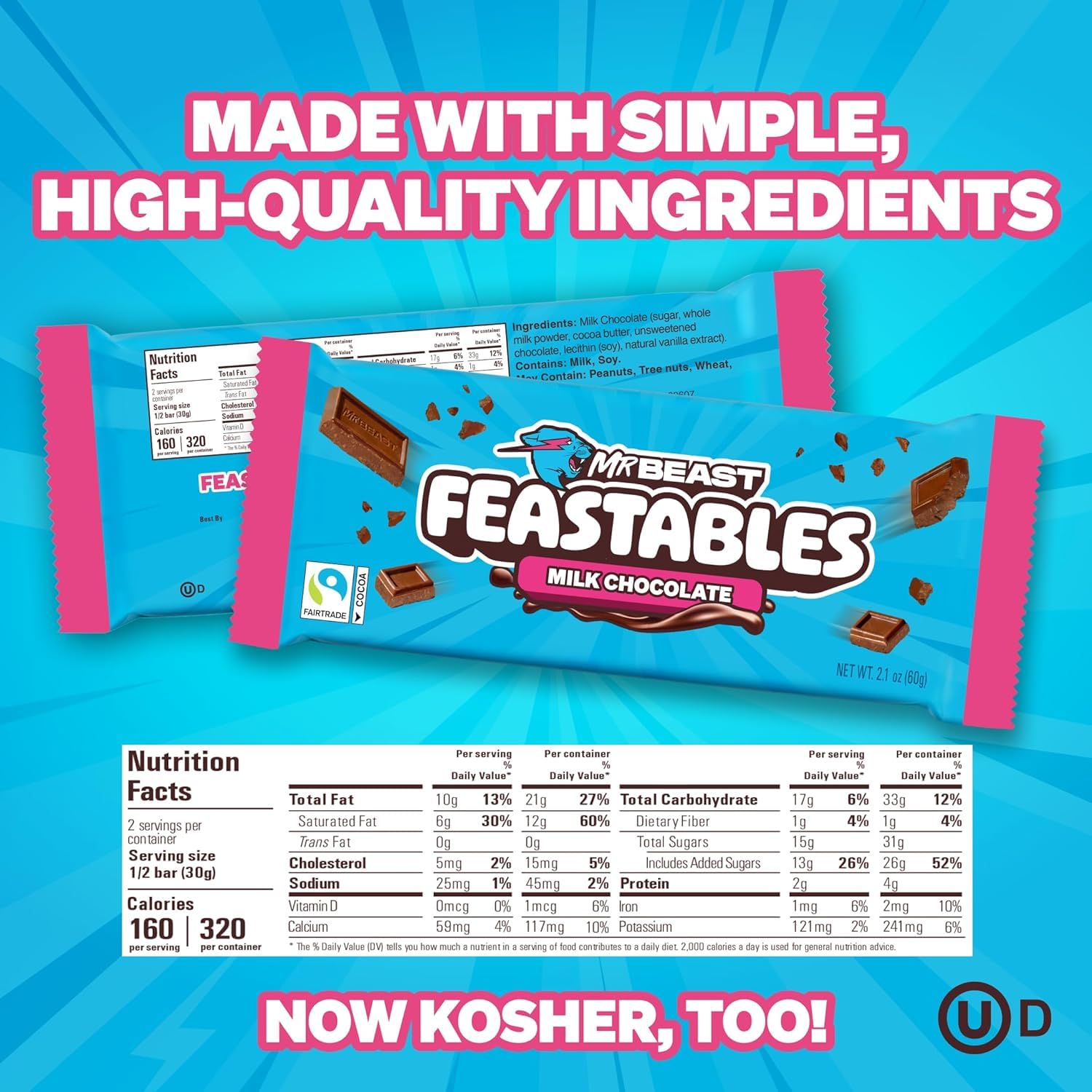 Feastables MrBeast Milk Chocolate 4 x 60g – Pudełko Prezentowe – 240g (Milk Chocolate)