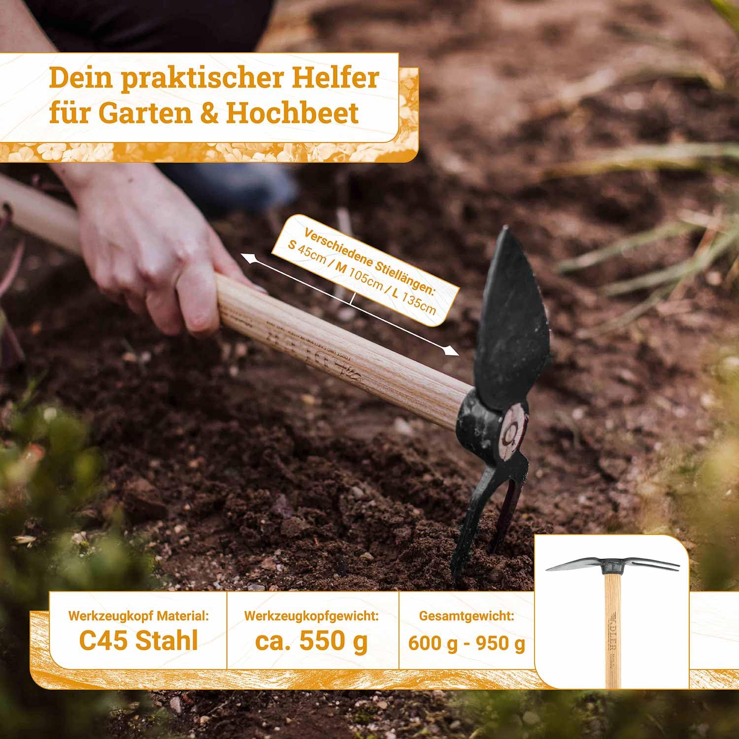 ADLER Zappa da giardino con foglia di cuore – Foglia appuntita per pavimenti pesanti, 3 lunghezze del manico FSC®, legno di frassino, acciaio forgiato C45, bianco/verde (M- 1050 mm bianco/verde)