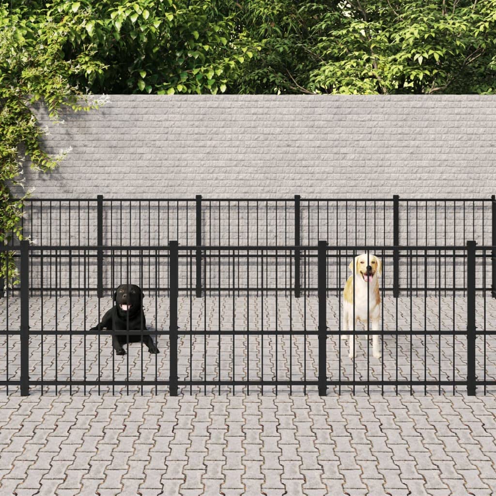 Perrera de acero de 37,64 m², resistente a la intemperie, con puerta, protección y seguridad para cachorros, jardín, camping, terraza, portátil, resistente, fácil de montar