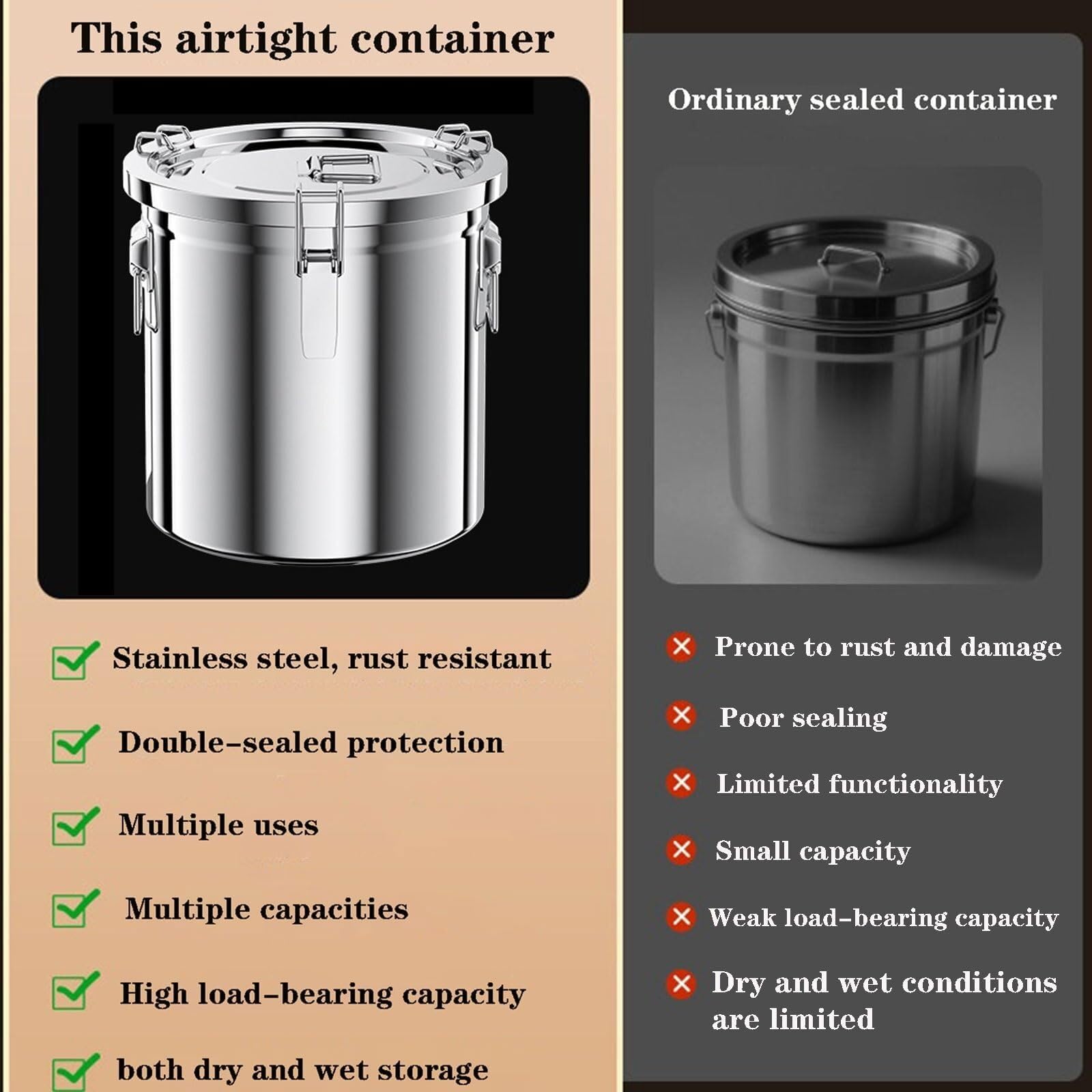 Conteneur de Rangement Alimentaire en Acier Inoxydable 12 L - Organisateur de Garde-Manger pour café, Riz, Farine et liquides, matériau Durable 304 pour Les céréales sèches et Les Produits e