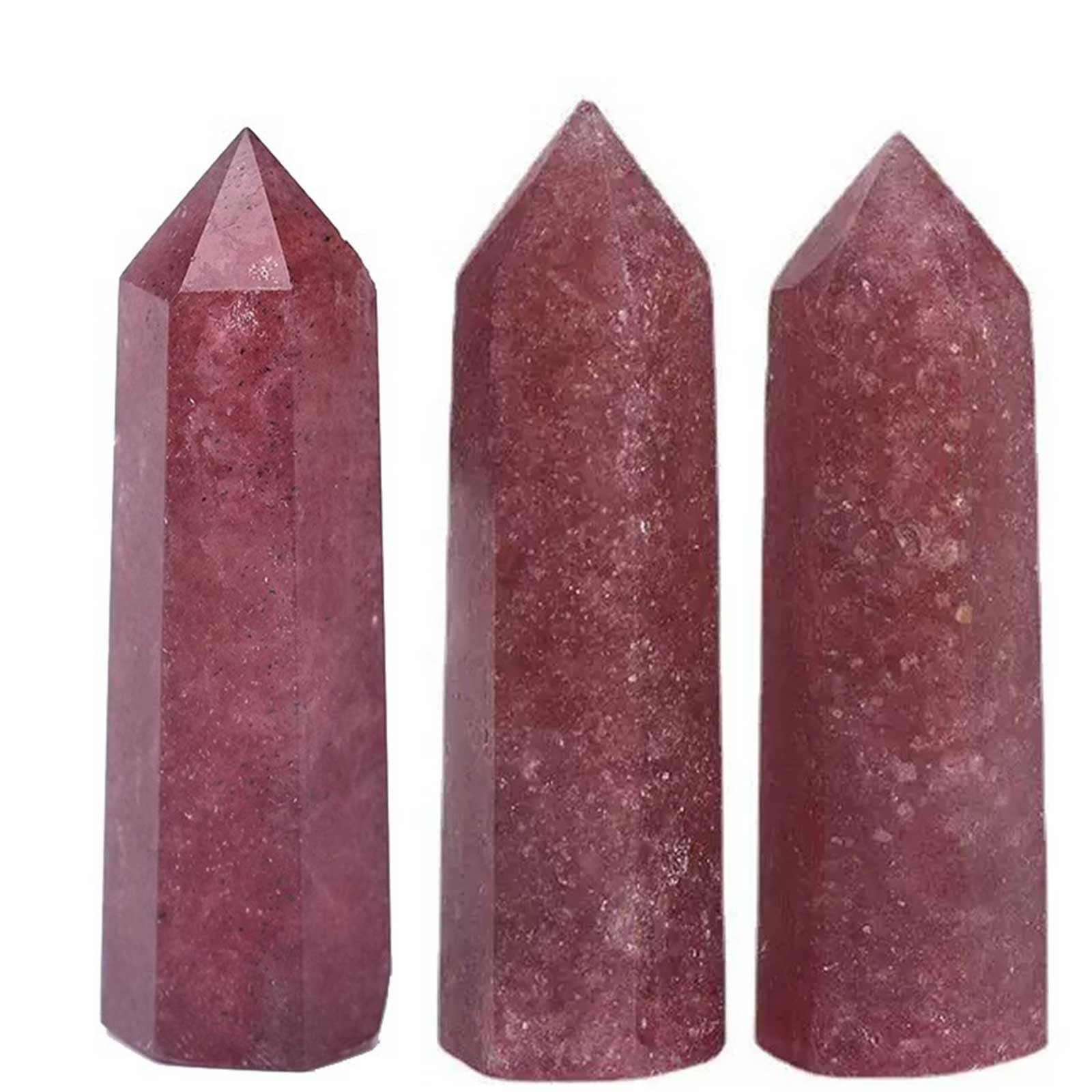 AGSHYWFT 3Pcs Natural Strawberry Quartz Healing Crystals Wand