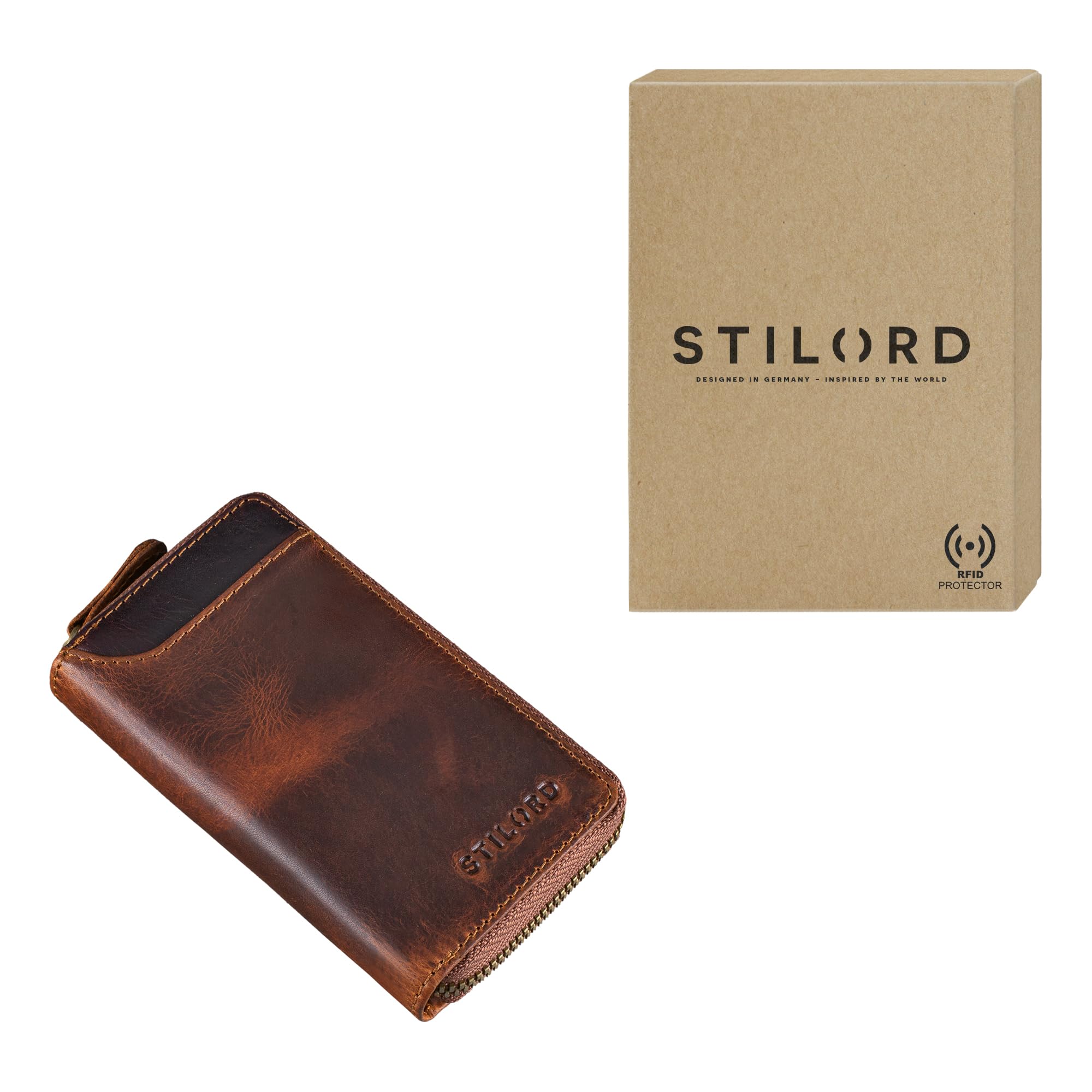 STILORD Devin Cartera de Hombre Piel Vintage Mini Llavero Tarjetero Bloqueo RFID Negro