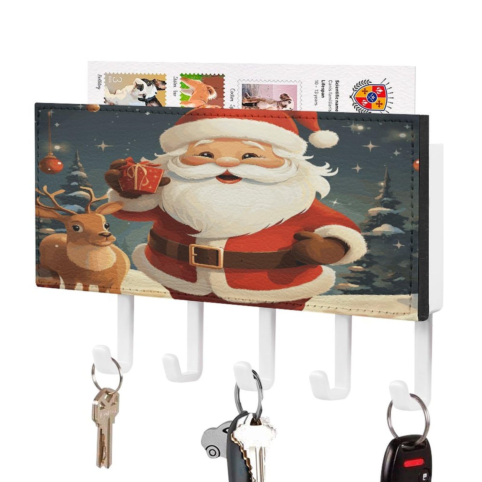 Llavero de Papá Noel para pared con estante de metal y organizador de correo para entrada