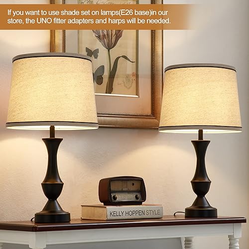 Miniatura 11 de Juego de 2 pantallas marrones, lámparas de mesa y pie de tela mediana, parte superior de 13 pulgadas x 11 pulgadas inferior x 10 pulgadas de alto