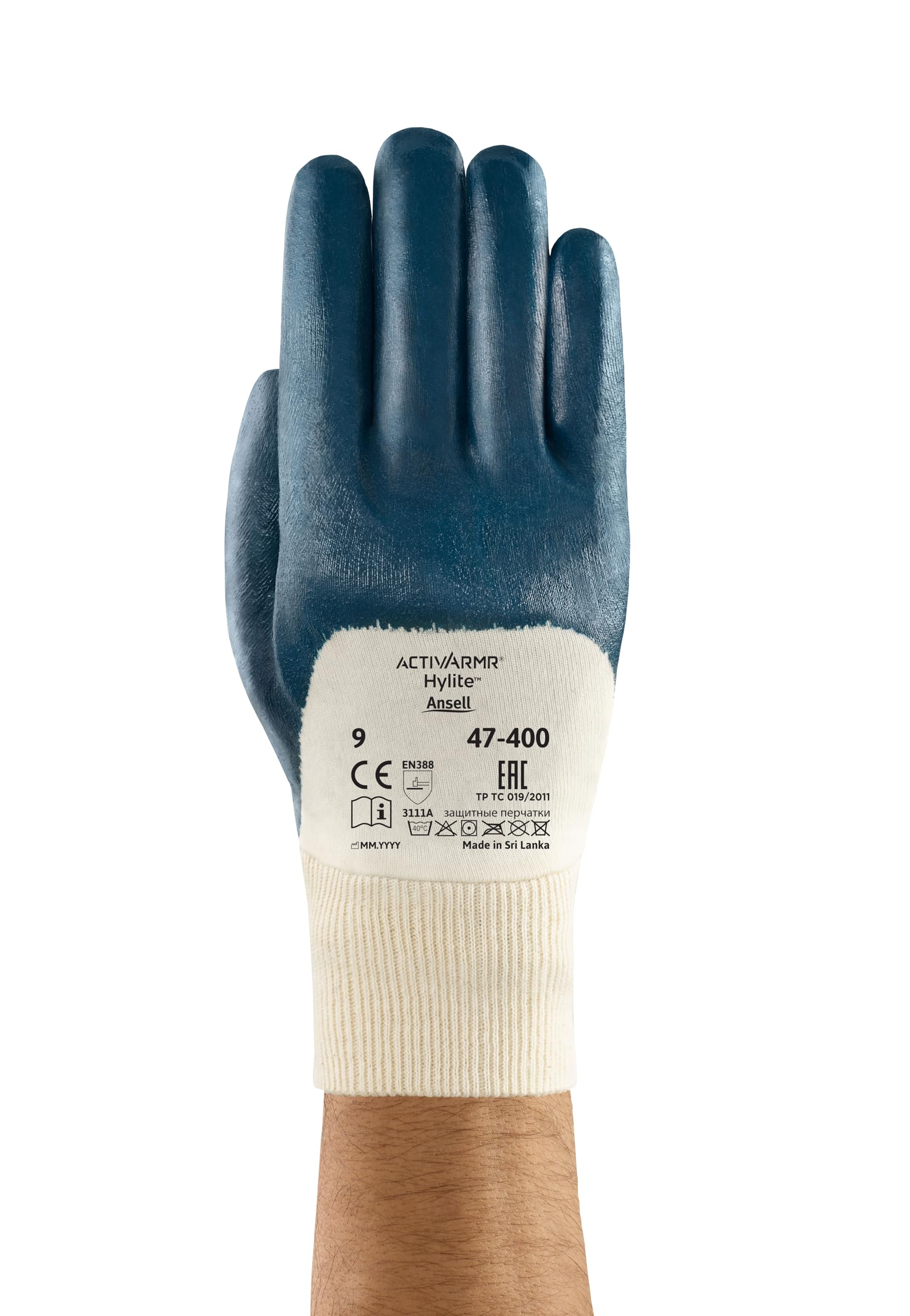 Ansell ActivArmr 47-400 Guantes de Trabajo, Extra-Resistente para Trabajos Pesadas, Resistencia a Cortes y Aceite, Revestimiento de Nitrilo sin Silicona, Talla L (12 Pares)