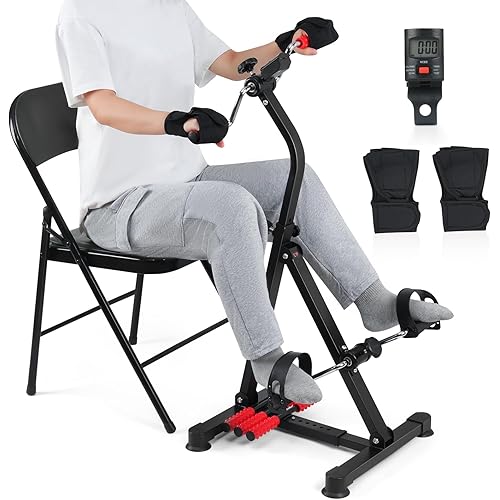 Adjustable Pedal Exerciser Bike for Seniors - Hand Arm Leg and Knee Therapy, Stroke Recovery, Portable Fitness Equipment for Total Body Workout - Great Gift for Elderly Rehab